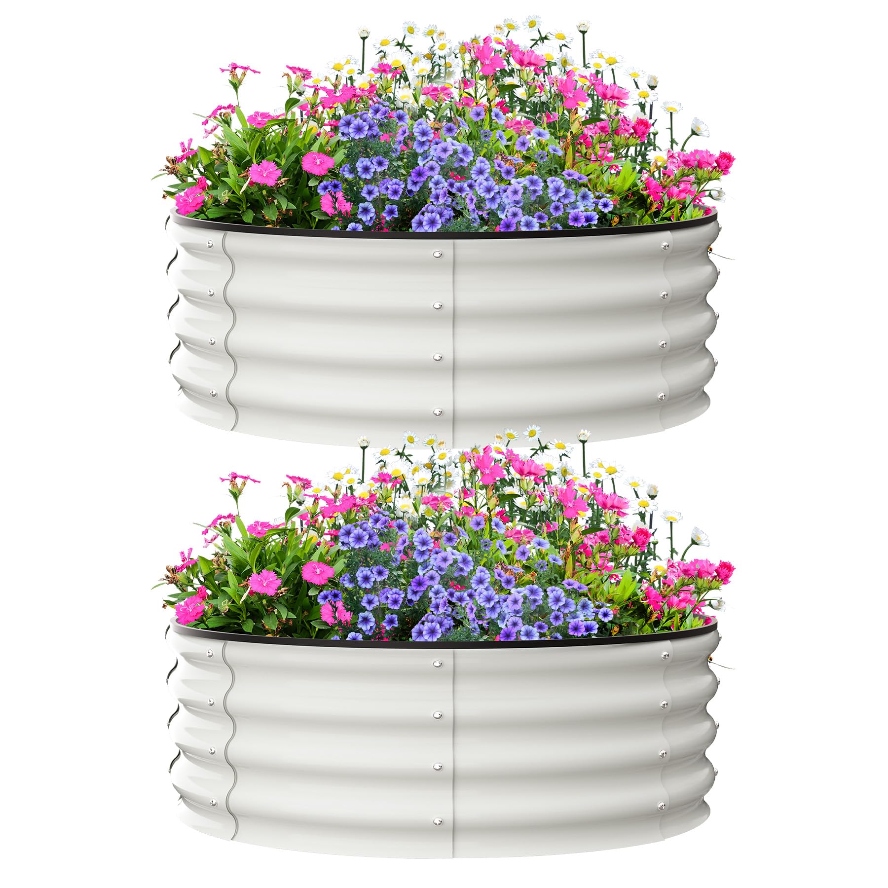 GarveeLife Raised Garden Beds Outdoor, 2 Pack 3x3x1 FT Galvanized Raised Garden Bed for Gardening, Round Metal Planter Box for Planting Plants Vegetables and Flower, White