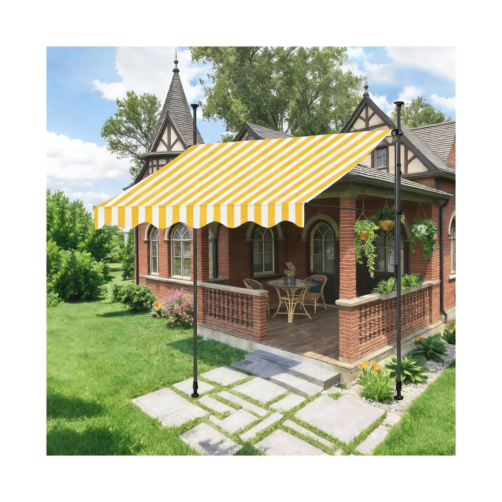 LWJSOCP Retractable Patio ning with Crank Handle - Manual Yellow & White ning for Balcony Door/Window Storefront Yard (/9.8FT)