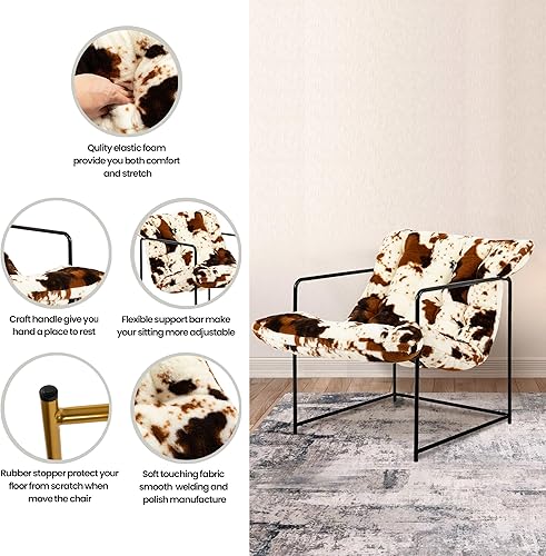 Miniatura 8 de GIA Silla decorativa moderna de mediados de siglo para sala de estar, dormitorio y oficina, juego de 1, tapizada en piel sintética marrón y blanca