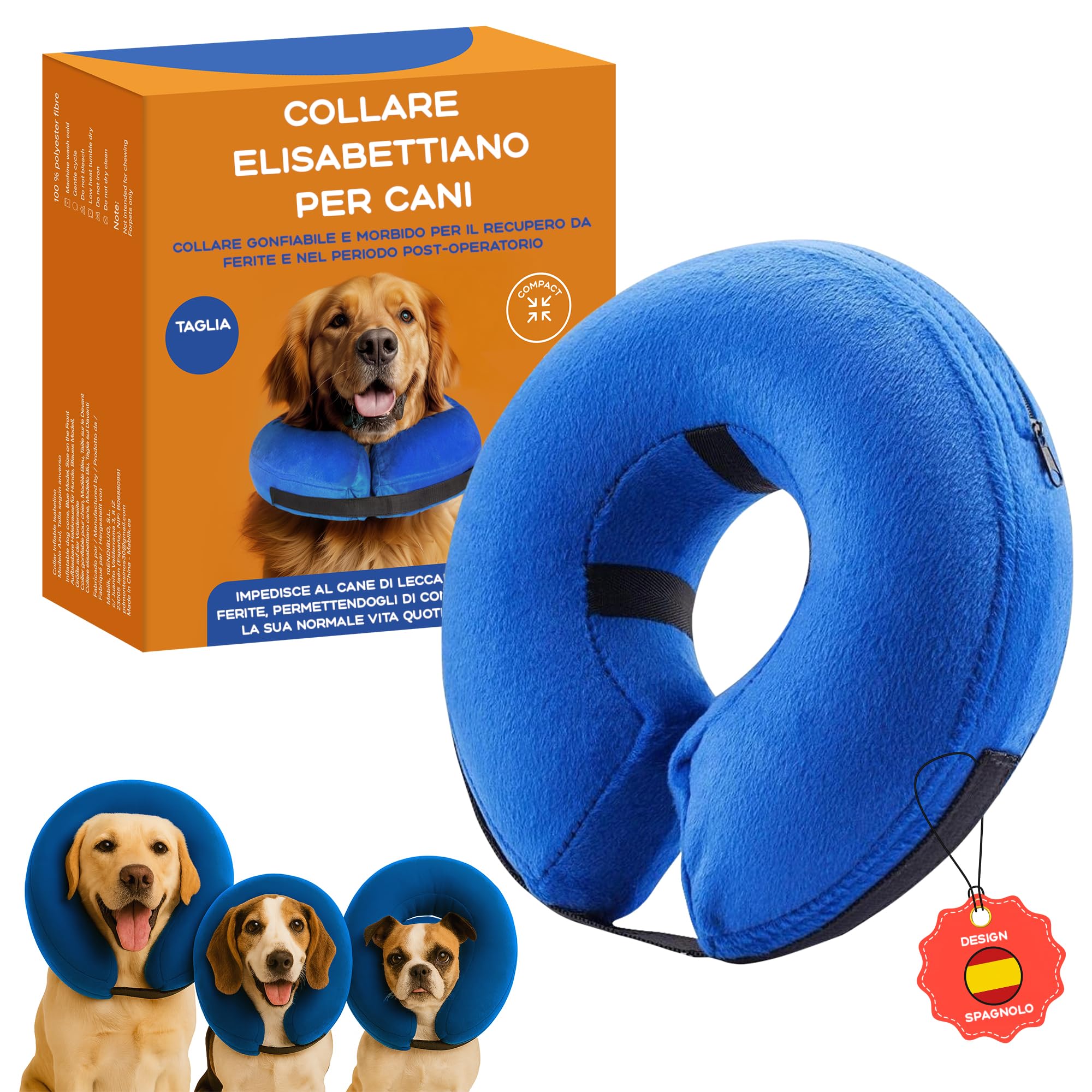 Collare Elisabettiano Cane Morbido (Taglia XL, Collo 47-55 cm), Collare Gonfiabile Blu, Post Operatorio e Anti Leccamento, Ciambella Cane Post Intervento per Recupero da Ferite e Operazioni (Blu XL)