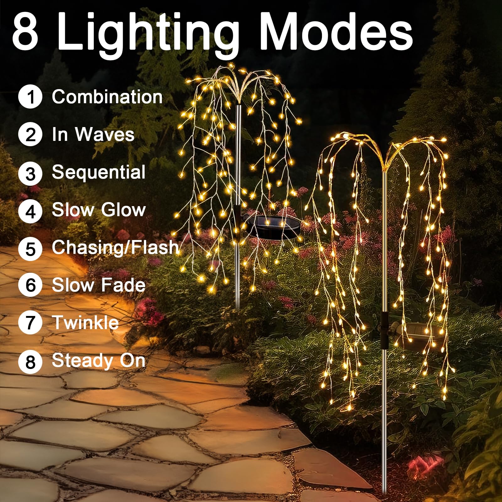 JIMACRO 2 Pezzi Luci Solari Giardino Esterno, 6 * 20LEDs Luci Solari per Albero di Salice, 8 modalità Impermeabile Fata Starburst Luci Solari per Decorazioni Giardino per Passerella Cortile Prato