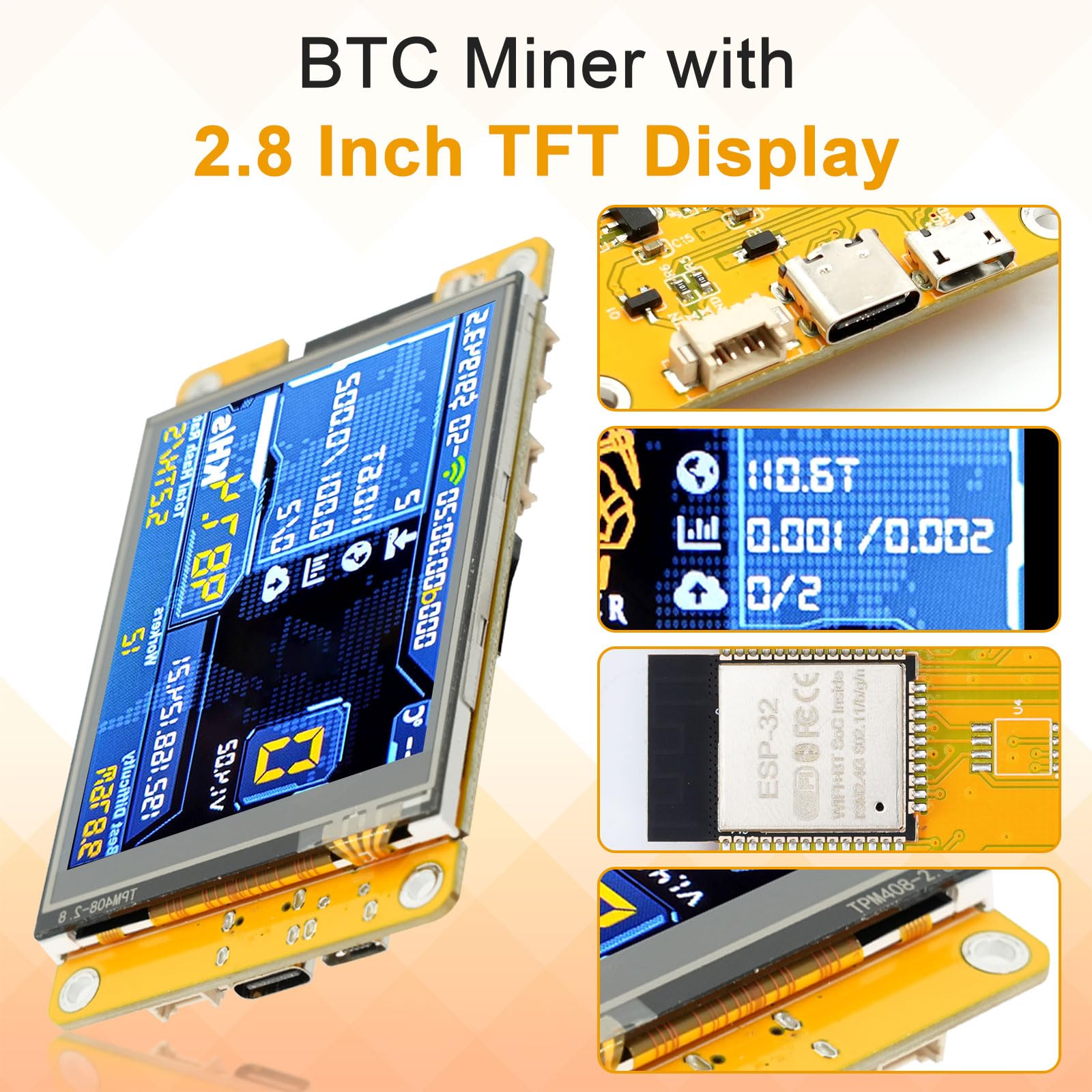 V2 Mining Bitcoin mit Blau Gehäuse, BTC Miner mit 2.8" TFT ESP32 Display,Hashrate 980KH/s BTC Solo Lottery Bitcoin-Miner Crypto Lottery-Miner