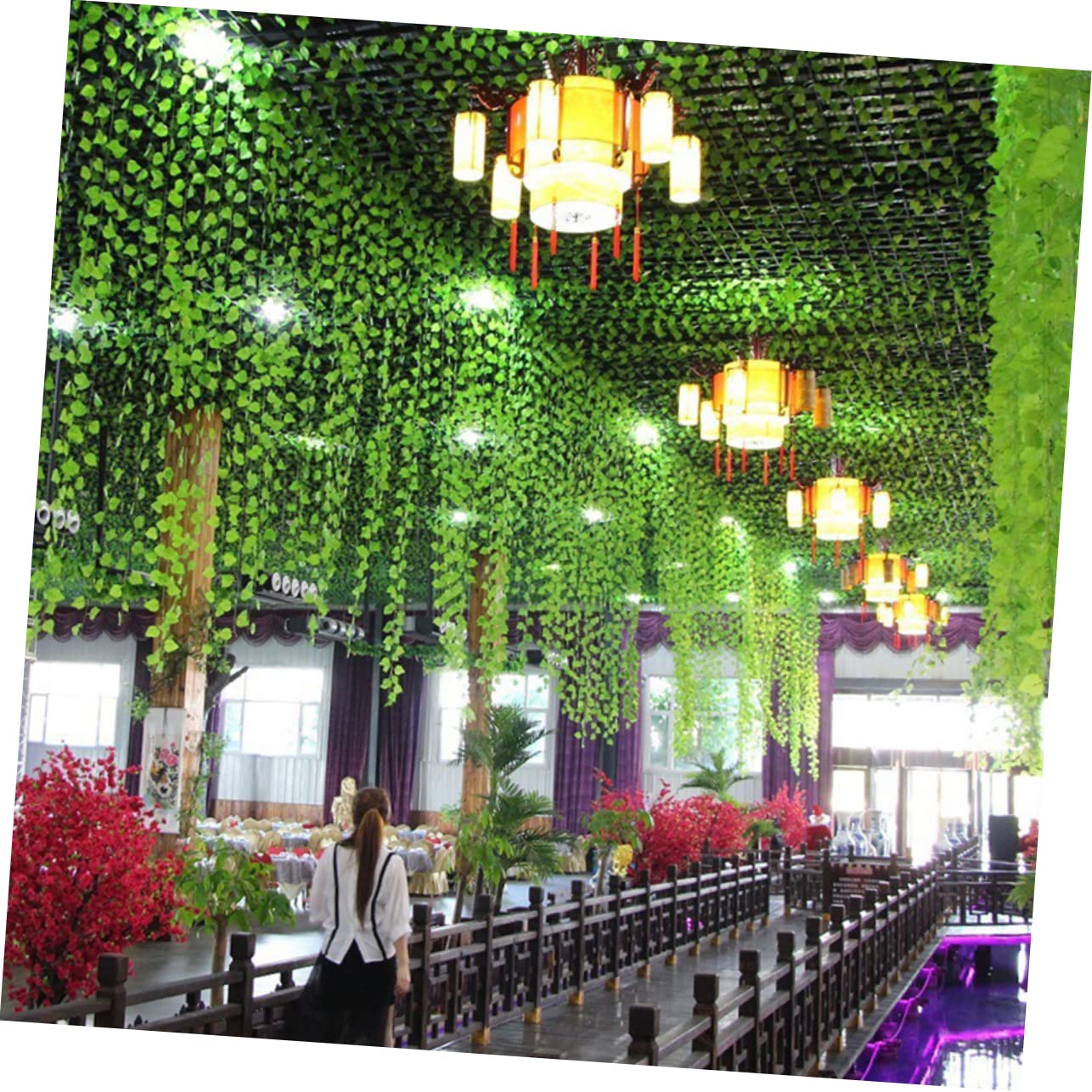 ABOOFAN 2 Pezzi 5 foglie di rattan artificiali decorazione da appendere alla parete arredamento finto appeso foglie artificiali - Vite artificiale foglie finte viti finte plastica Green