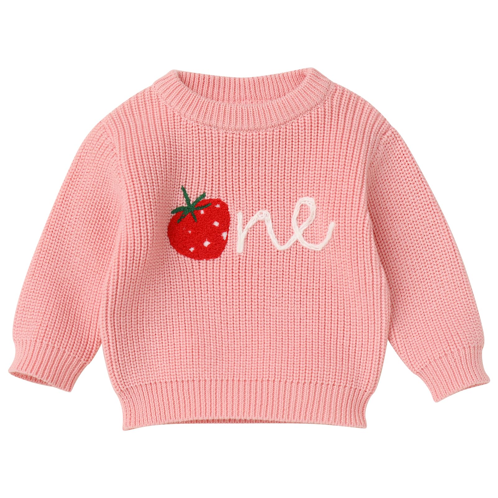 ODOLDI Berry First Birthday Outfit Pink One Strawberry Sweater Baby Cake Smash Photoshoot Long Sleeve Strawberry Knit Sweater Sweet One Birthday Outfit Pink Strawberry One 1 Year