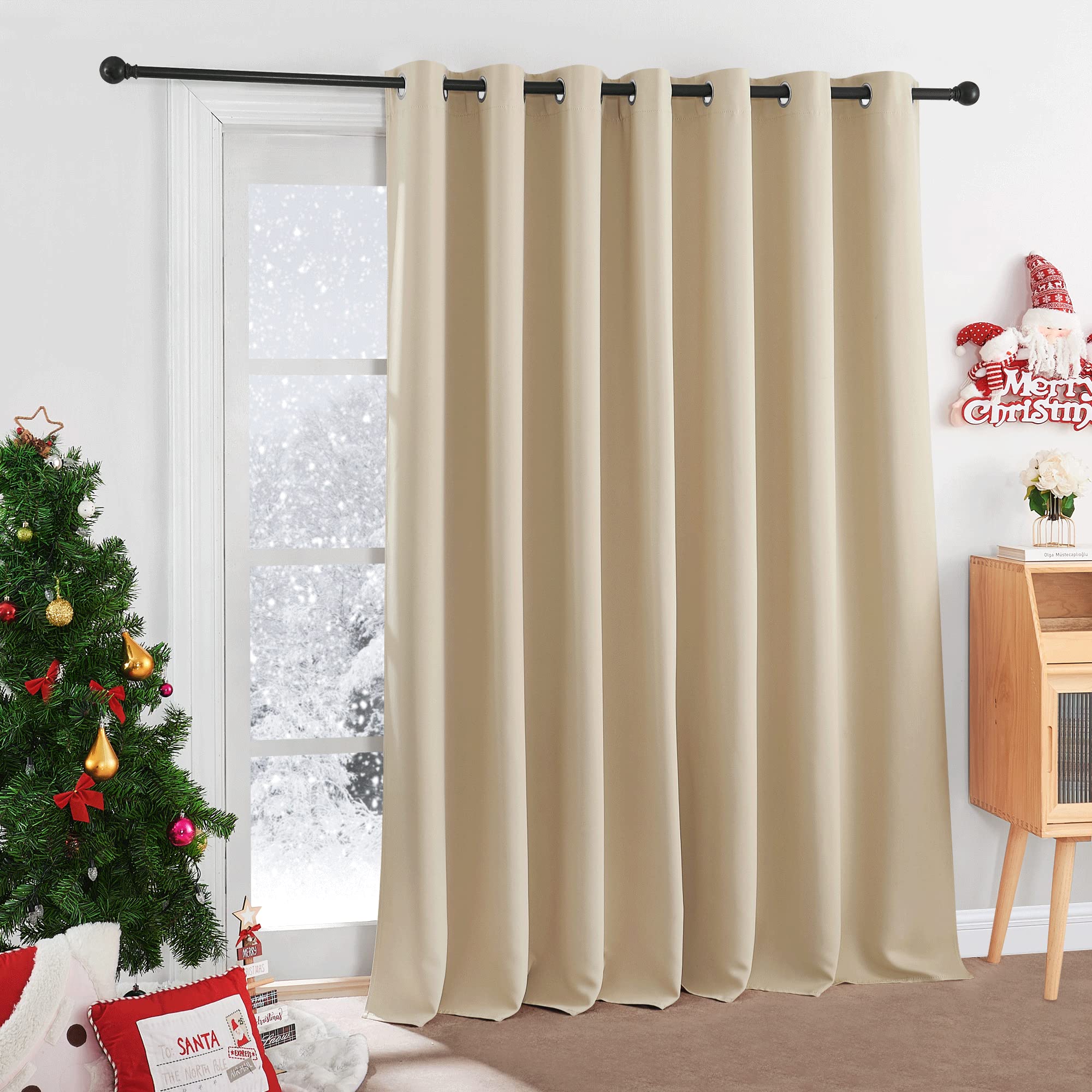 RYB HOME Room Darkening Curtains - Long Window Curtains for Bedroom Living Room Study Office Studio Sitting Area Patio Sliding Glass Door, 100-inch Wide x 120-inch Long, Biscotti Beige