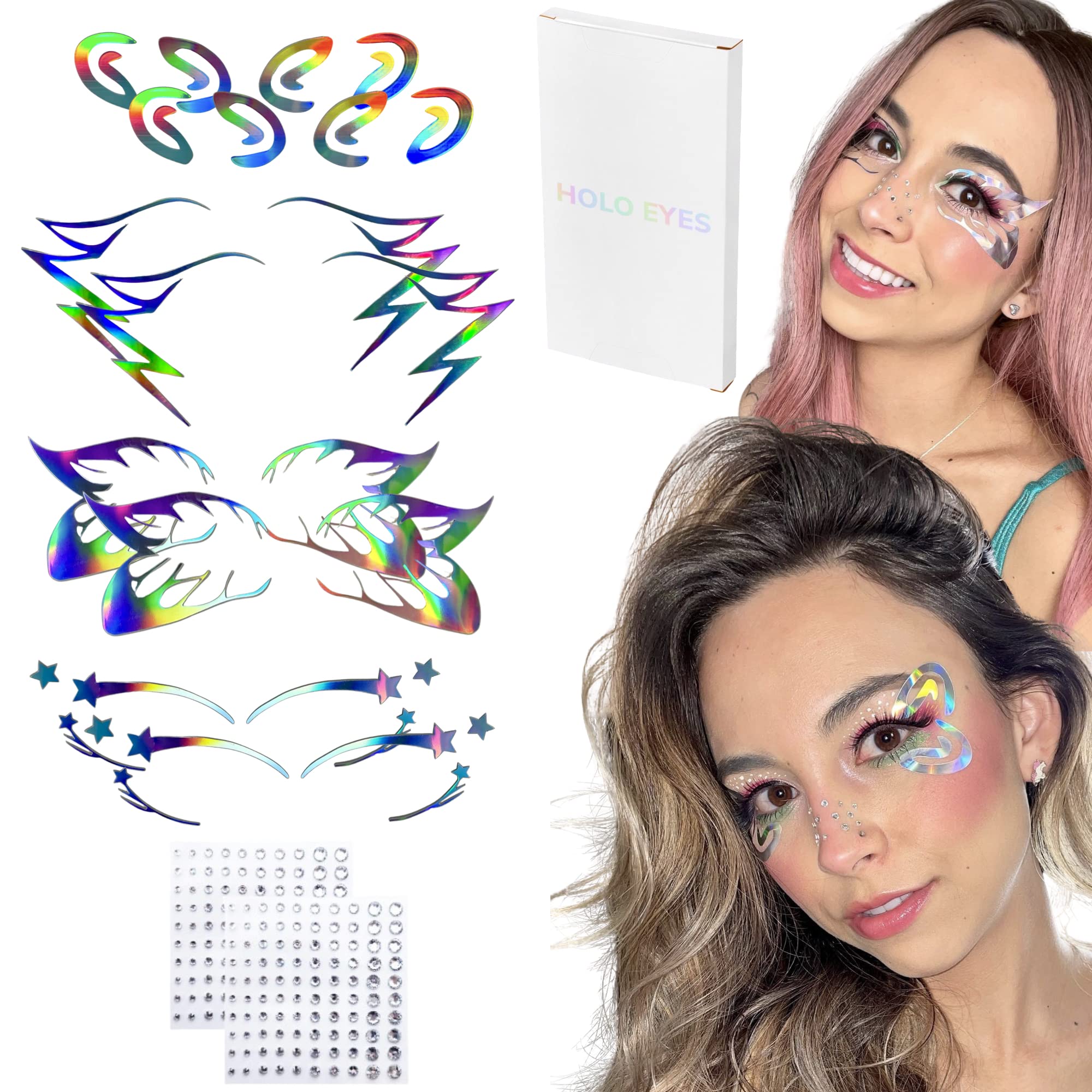 5 Designs 10 Sets Holographic Eye Makeup Stickers Festival Face Gems Temporary Stickers Crystal Face Stickers Decorations Fit for Festival Rave Carnival Party and Events Euphoria