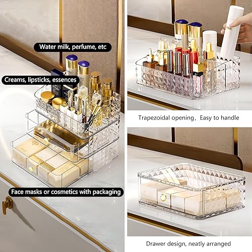Miniatura 4 de DASITON Soporte para brochas de maquillaje con 11 ranuras, organizador de maquillaje, soporte para brochas de maquillaje con cajón, soporte dividido