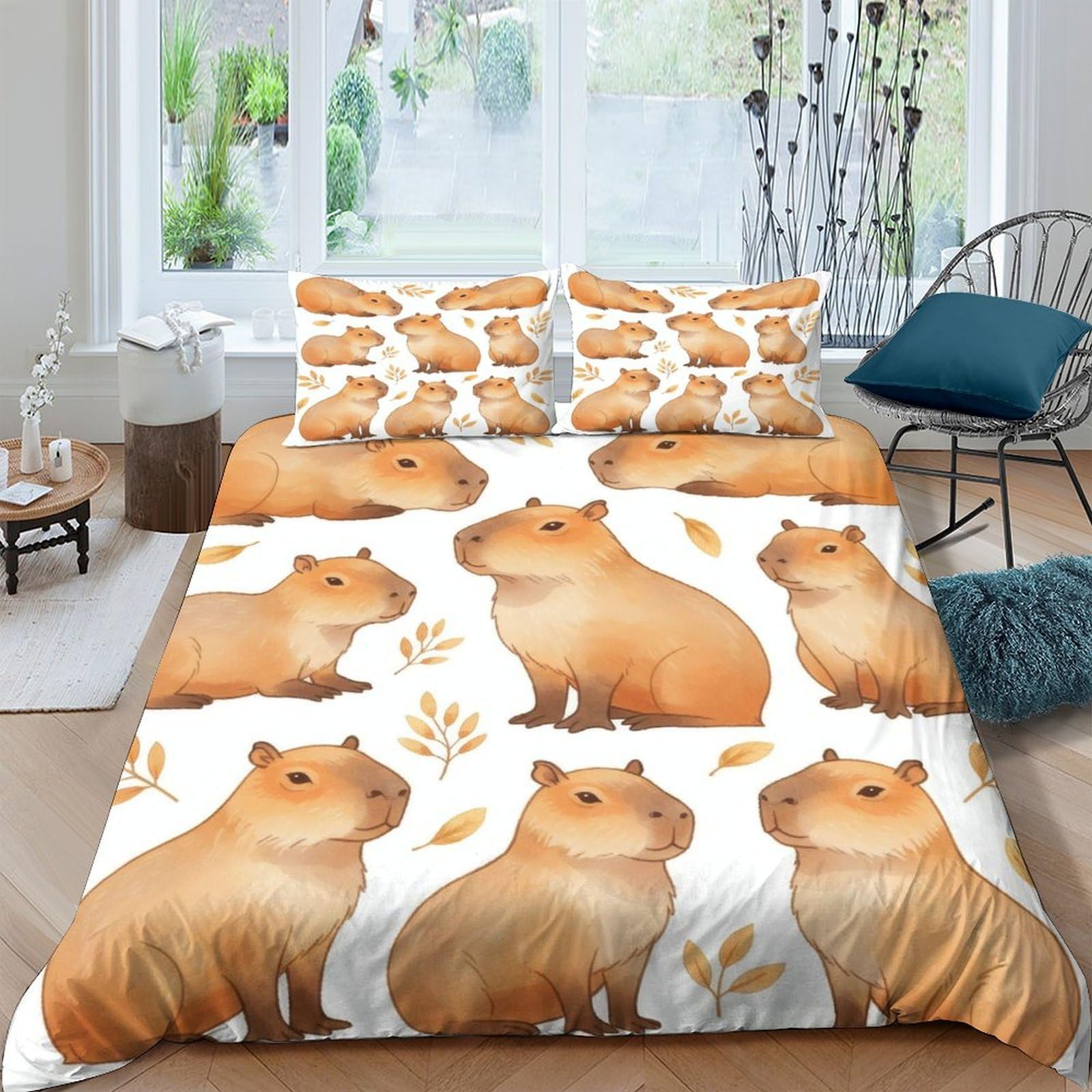 Ctjqhvkz Style-1 3D Printed Capybara Animal Fitted Sheet Microfiber Soft Breathable Autumn Leaves Mattress Cover For Bedroom Dorm Decor Single（135X200cm）