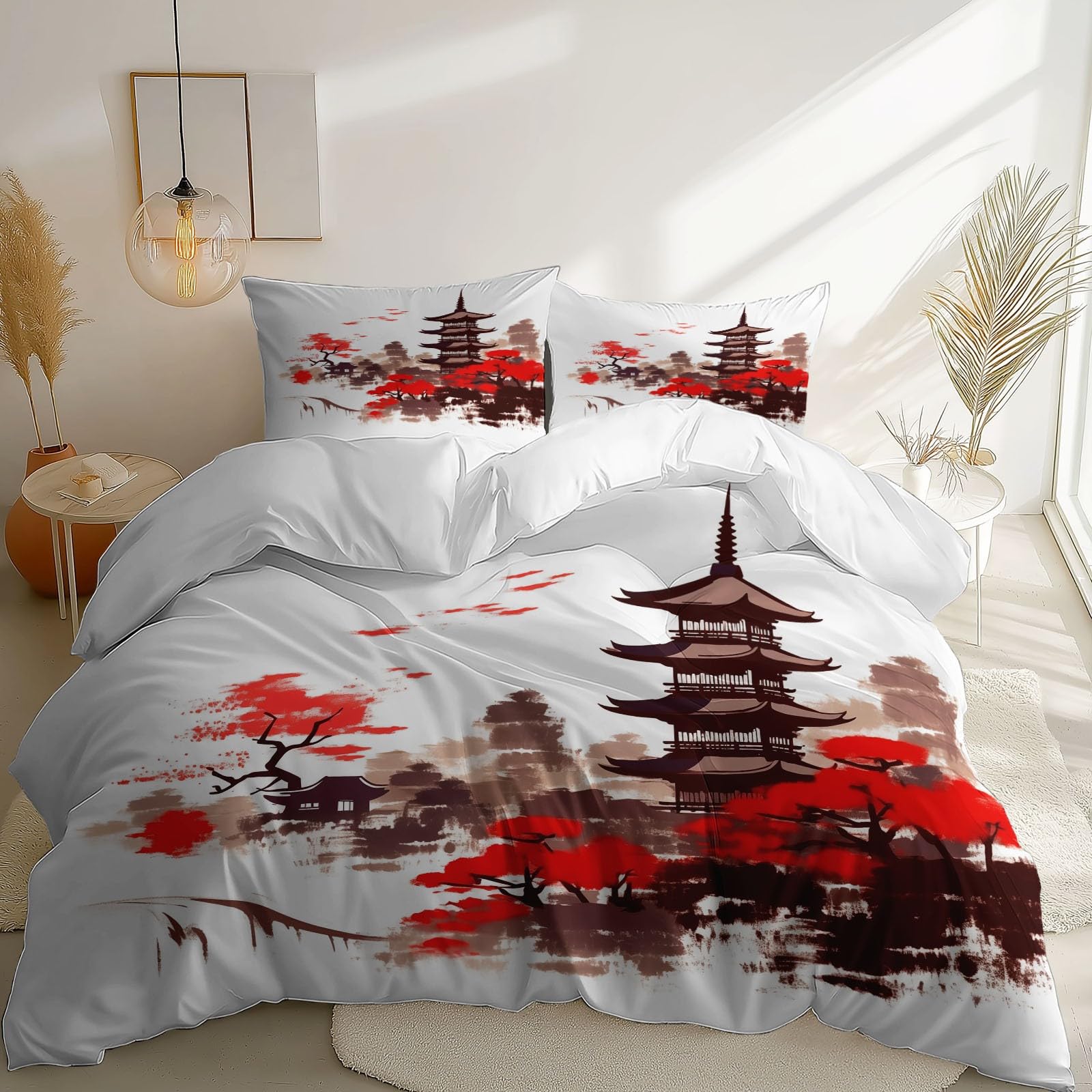Zestaw pościeli, orientalna wieża stylowa, elementy kwiatowe, miękki nadruk, szczotkowana mikrofibra, poszewka na kołdrę z poszewkami na poduszki 260 x 220 cm, prezenty dla mamy, dekoracja sypialni