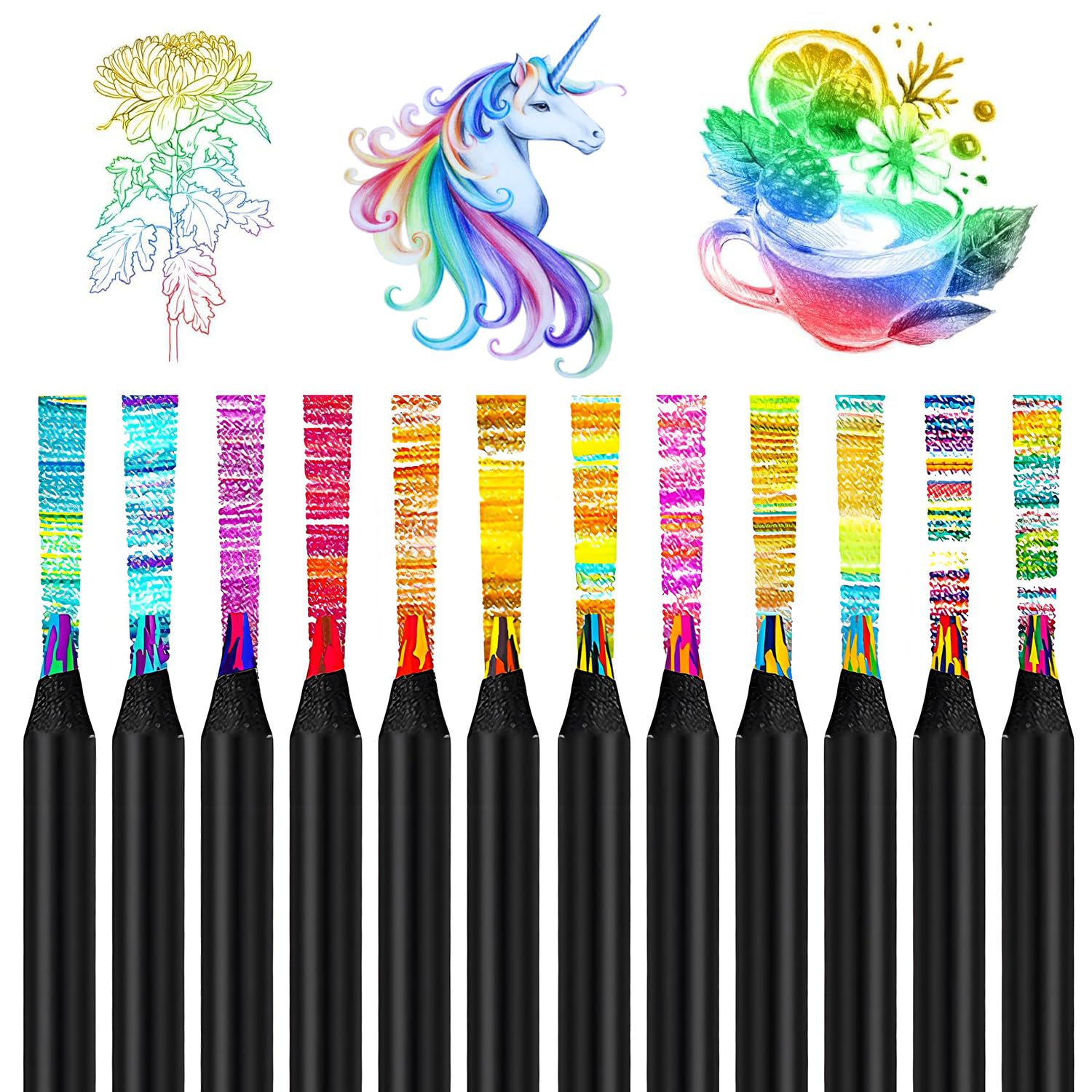 Exburanty 12 Pcs Rainbow Pencils, Multi Coloured Drawing Pencils