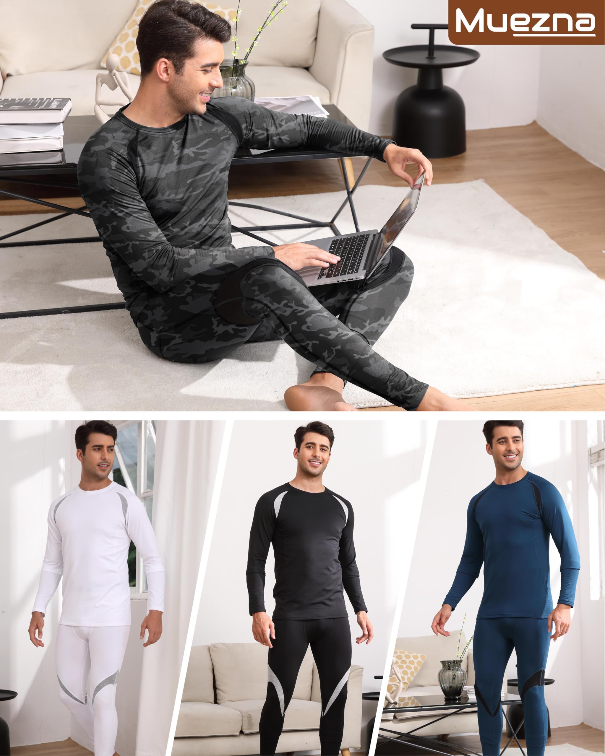Muezna Herren Muezna Soft Fleece Lined Thermal Underwear Set Unterwsche (2er Pack)