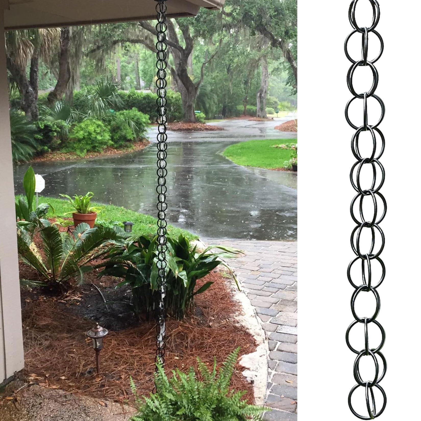 WEKONUMEX Rain Chains for Gutters, Rain Chain For Gutter Water Collection Garden Patio Gazebo Multicolor 1-10m(Black,2.8m(9ft))