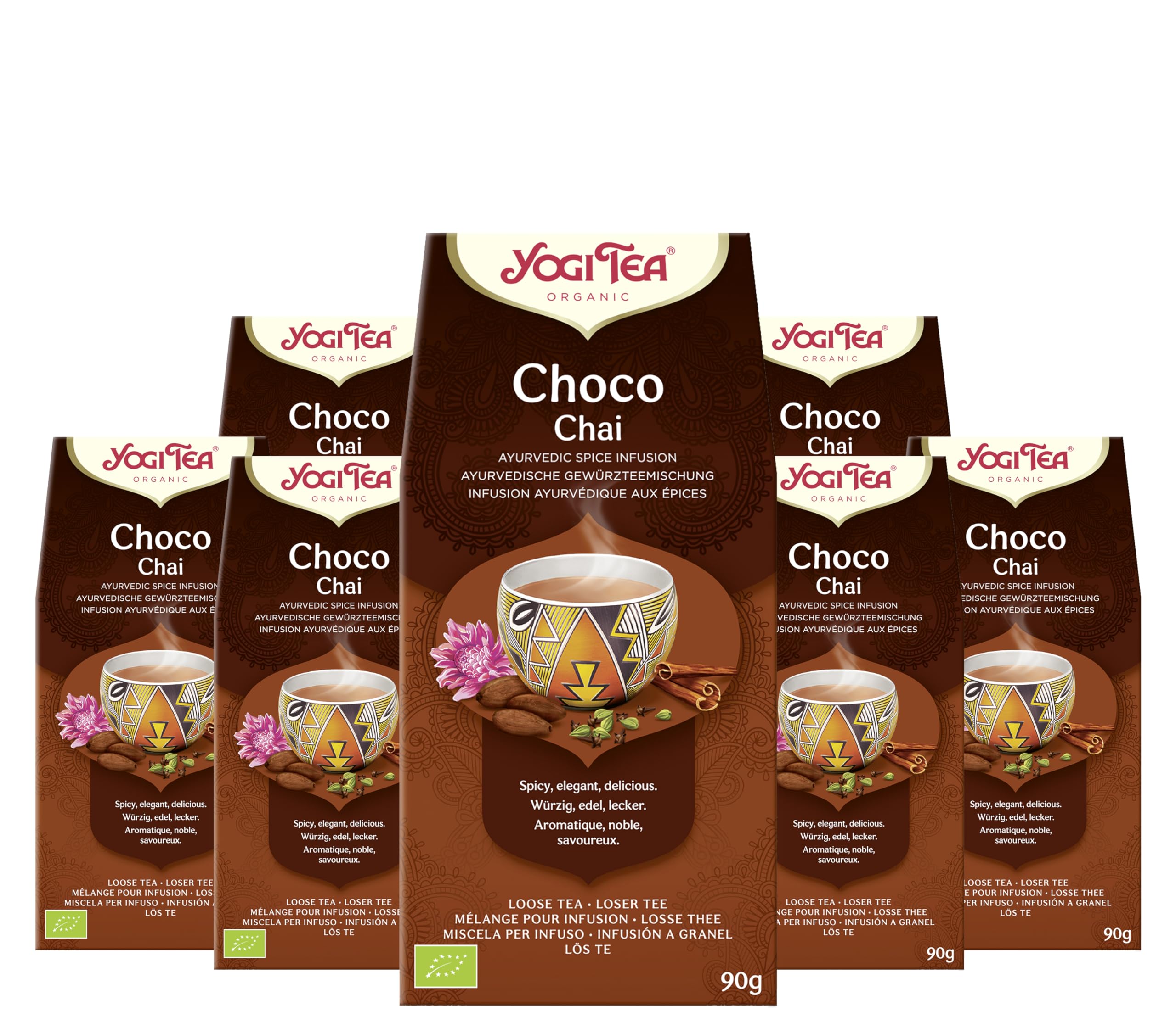 Yogi Tea, Choco Chai, Organic Spice and Herbal Tea, Natural Chocolate Taste, Blend of Cocoa, Liquorice and Cinnamon, Loose Tea, 8 Packs x 90g