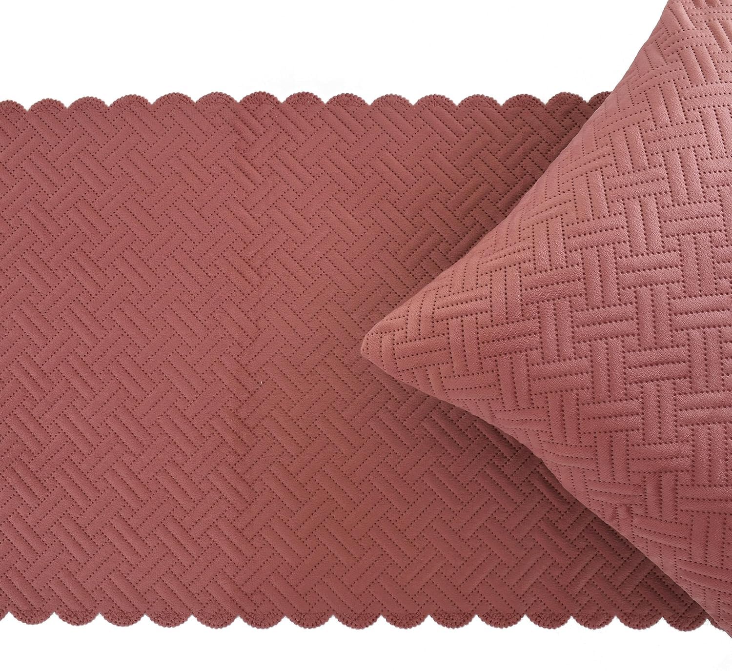 MONISTIC Home Premium Quilted Set of Bed Runner and 2 Cushion Covers for Double Bed (Runner: 18X90, Cover: 16X16). (Rose Gold)-picture-31