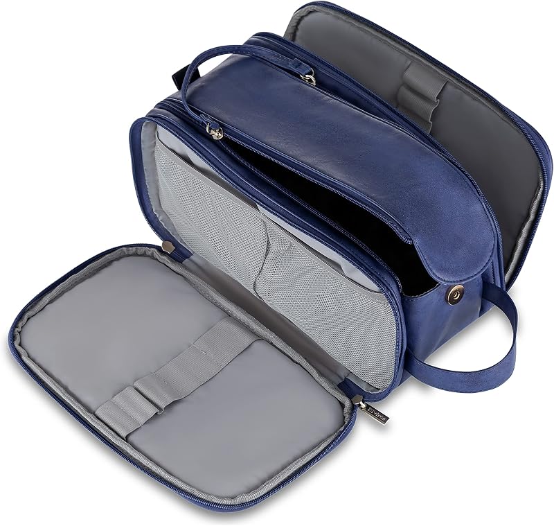 Necessaire de viagem Elviros em couro sintético PU, azul