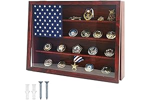 Durable Wooden Challenge Coin Display; Wall-Mounted Flag Medal Case