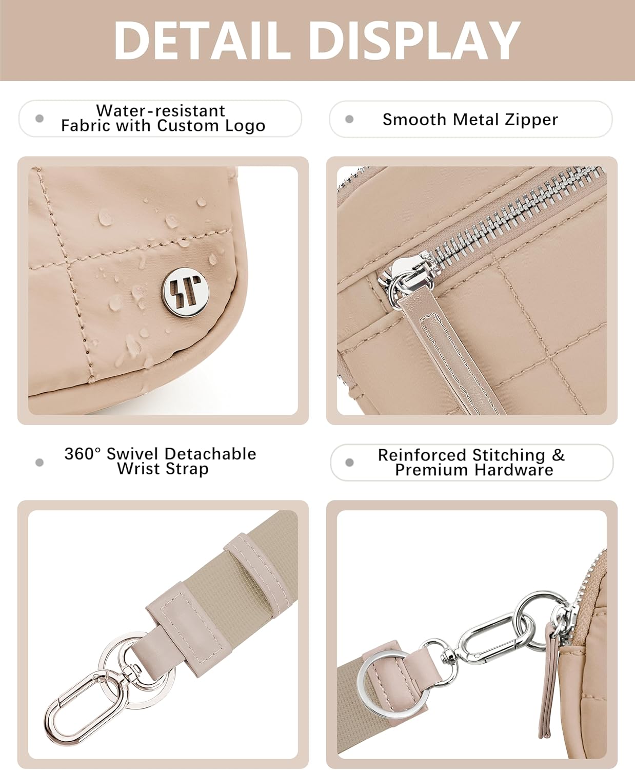 Wristlet Wallet for Women,Quilted Nylon Purse with 3 Zippers,Credit Card Holder and Cell Phone Organizer for Travel - Image 4