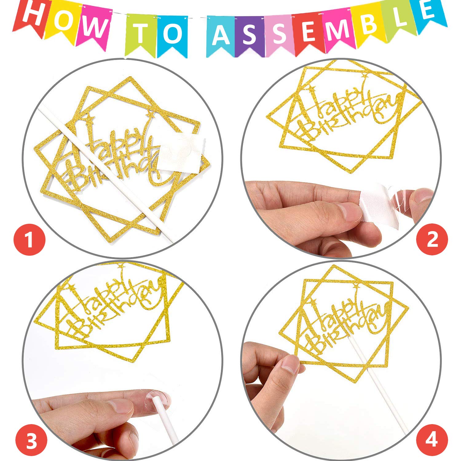 Buy 30 Pack Happy Birthday Cake Toppers, Glitter Cardstock Birthday Cupcake Topper Picks for