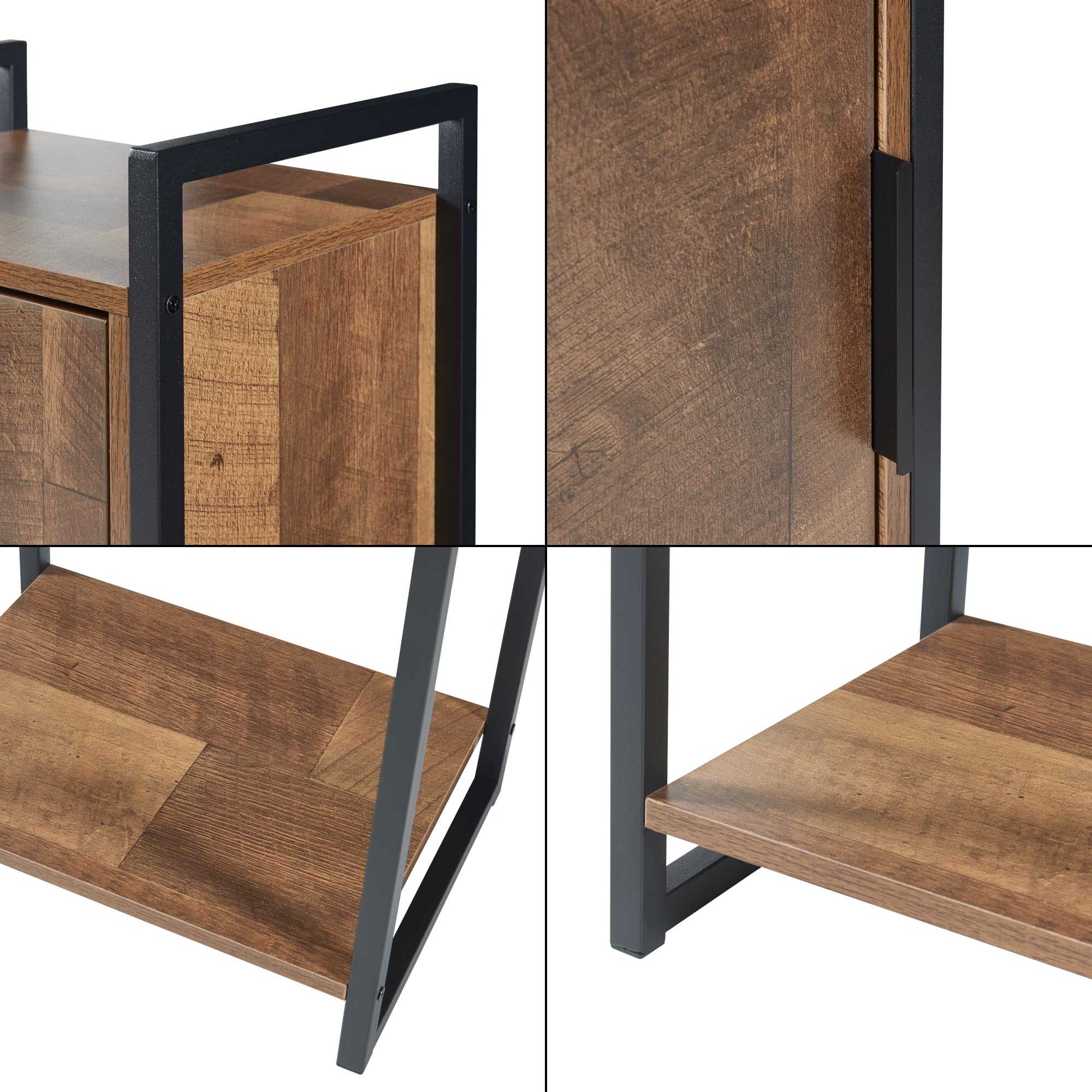 [en.casa] Armadio da Bagno Mobile Basso da Terra per Bagno Arredo Bagno per Stoccaggio con Anta e Ripiani 115 x 35 x 25 cm Nero/effetto Legno Intarsiato color Noce