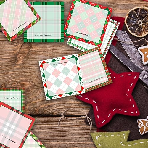 Miniatura 3 de 9 notas adhesivas a cuadros de Navidad, diseño de cuadros de Navidad, bloc de notas autoadhesivas, notas adhesivas vintage para escuela, oficina,