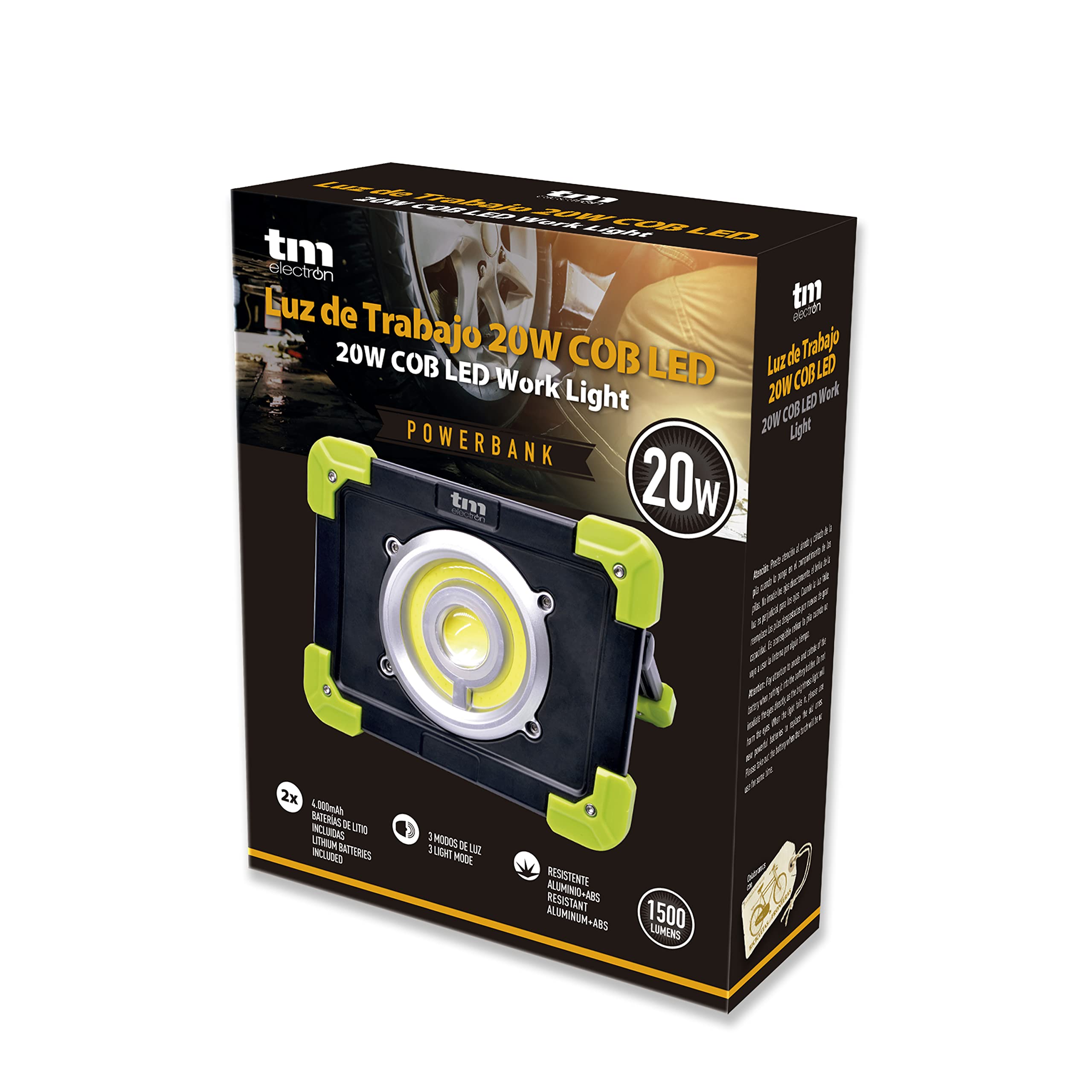 TM Electron TMTOR020 przenośne oświetlenie robocze COB LED super jasne 20 W i power bank 4000 mAh