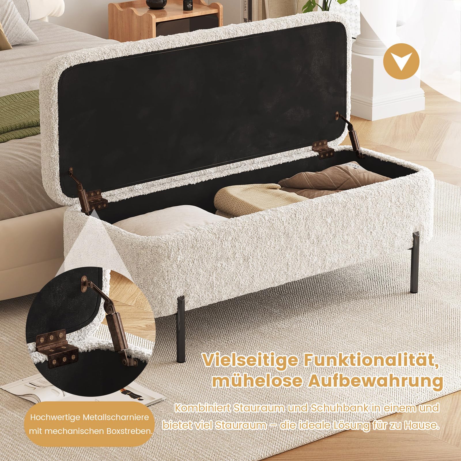 Guyii Banco de cama con espacio de almacenamiento, banco tapizado para dormitorio, banco de almacenamiento elegante para cama, banco de almacenamiento con cojines, cofre moderno para salón y pasillo