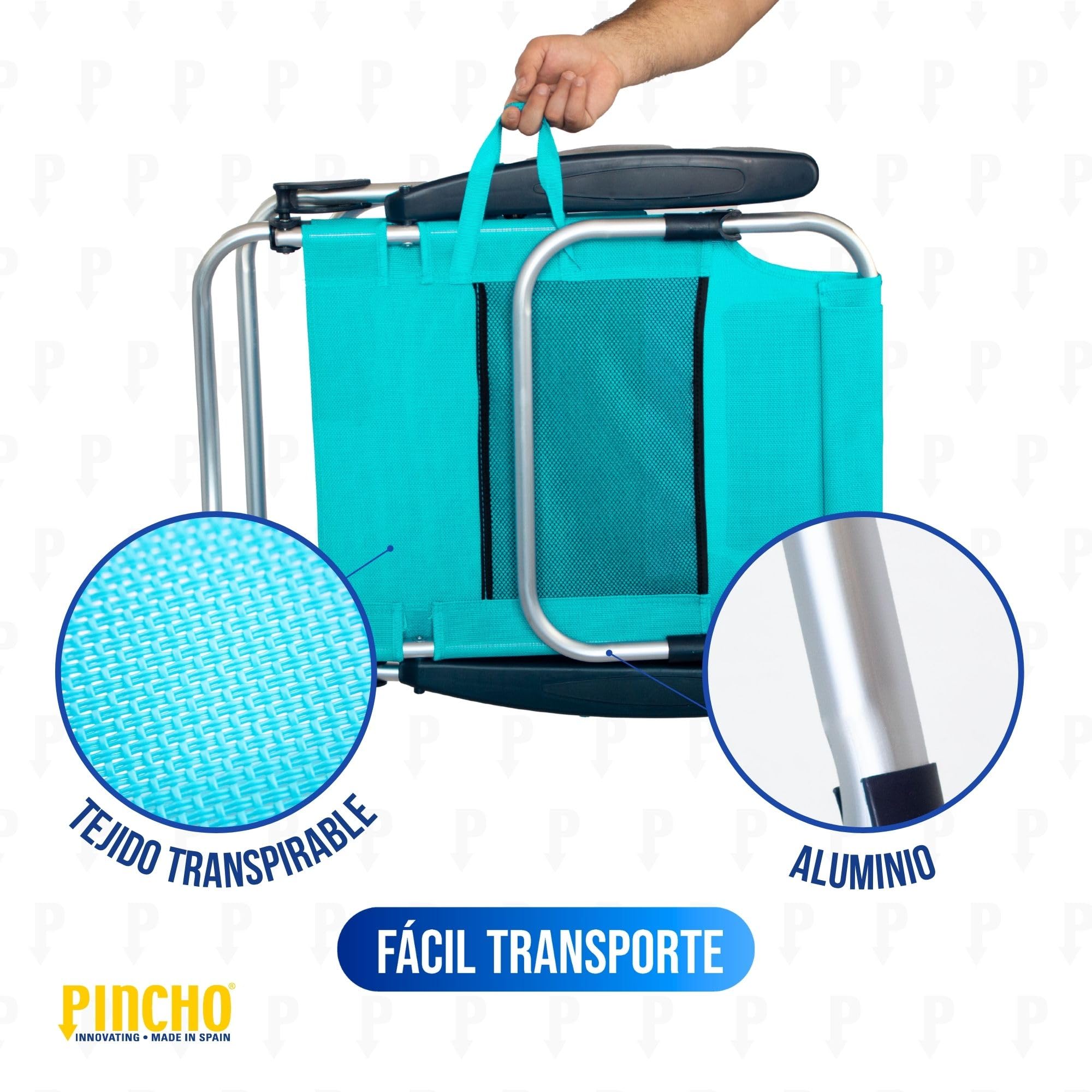 Pincho Silla de Playa Plegable 4 Posiciones Plegable con Cojin Ajustable y Bolsillos Portaobjetos Estructura de Aluminio Tejido Transpirable Resistente hasta 110 kg