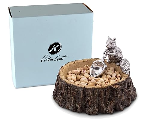 Arthur Court Designs Aluminum Standing Squirrel on Log Nut/Candy/Snack Bowl
