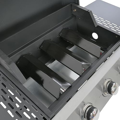 Miniatura 8 de Parrilla de barbacoa de gas propano de 3 quemadores, tiene 4 quemadores de acero inoxidable y 2 ruedas, salida de 25,650 BTU, perfecta para patio,