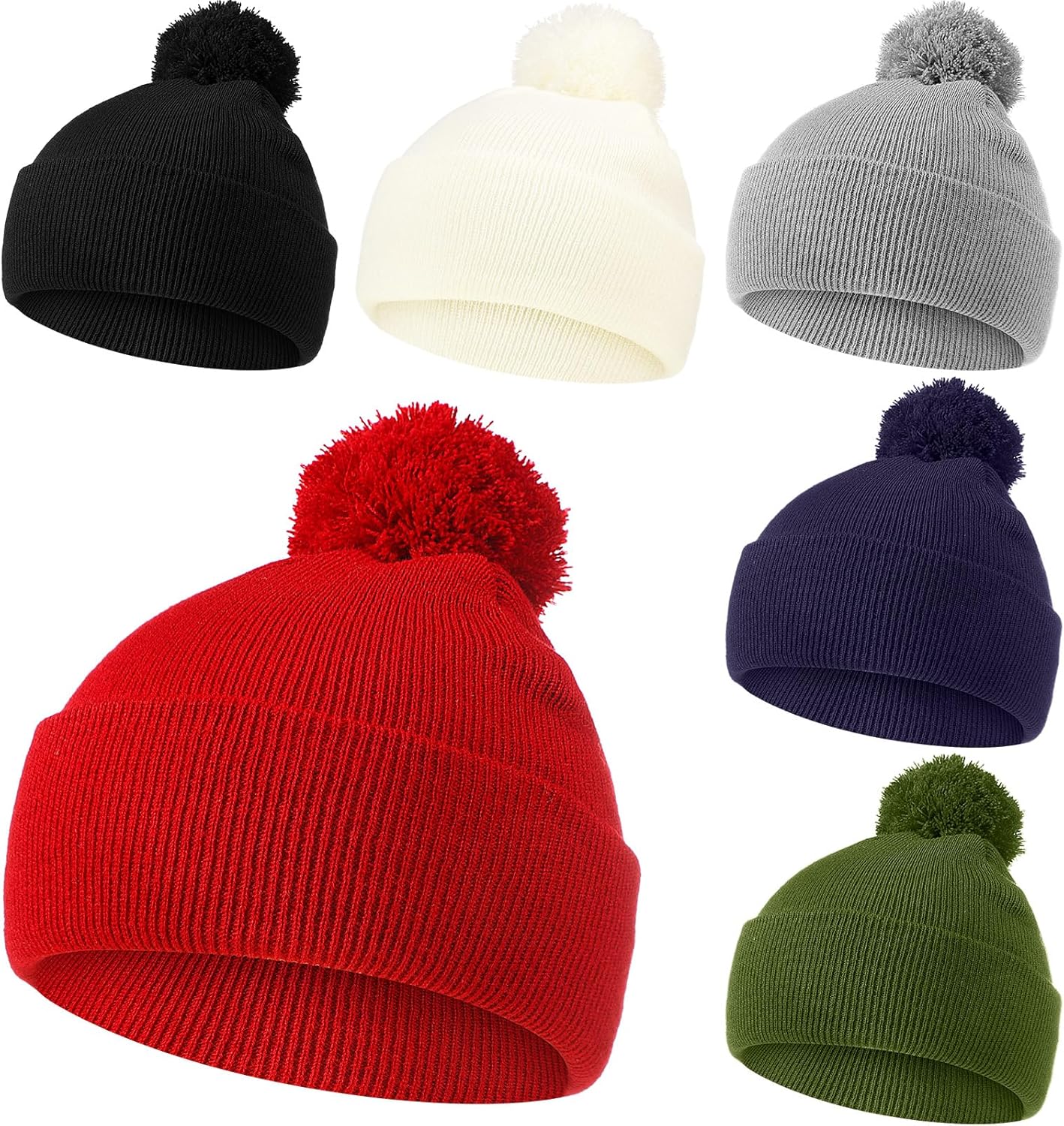 Yaomiao 6 Pcs Women Hat Winter Knitted Beanie with Faux Fur Pom Universal Plush Winter Knit Hats for Men Women Adults