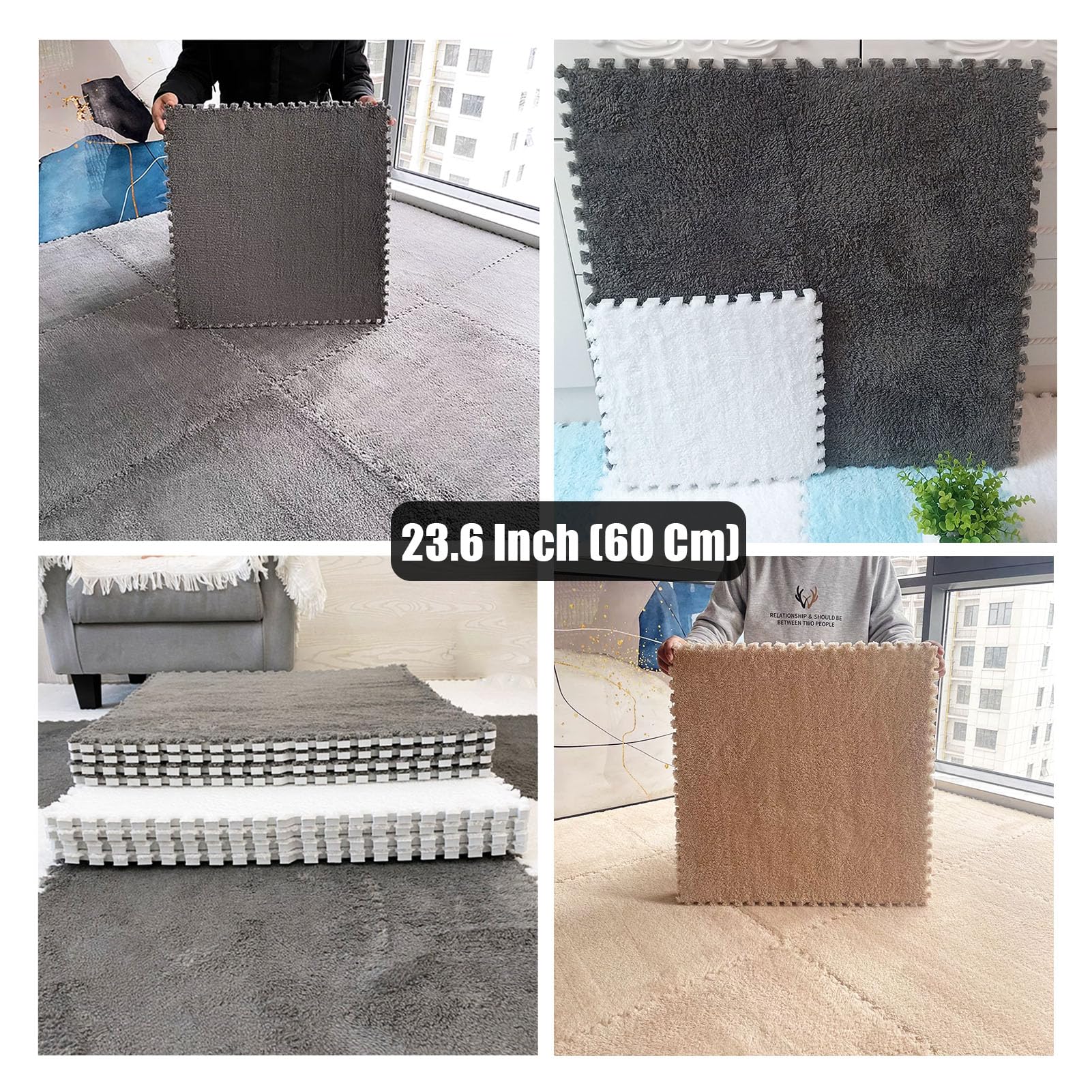 30-Teilige Schaumstoff-Bodenmatte, Plüsch-Boden-Puzzle-Spielmatte, Ineinandergreifender Teppich, Puzzle-Bodenfliesen, Nachttischkissen, Dekor, 60 cm