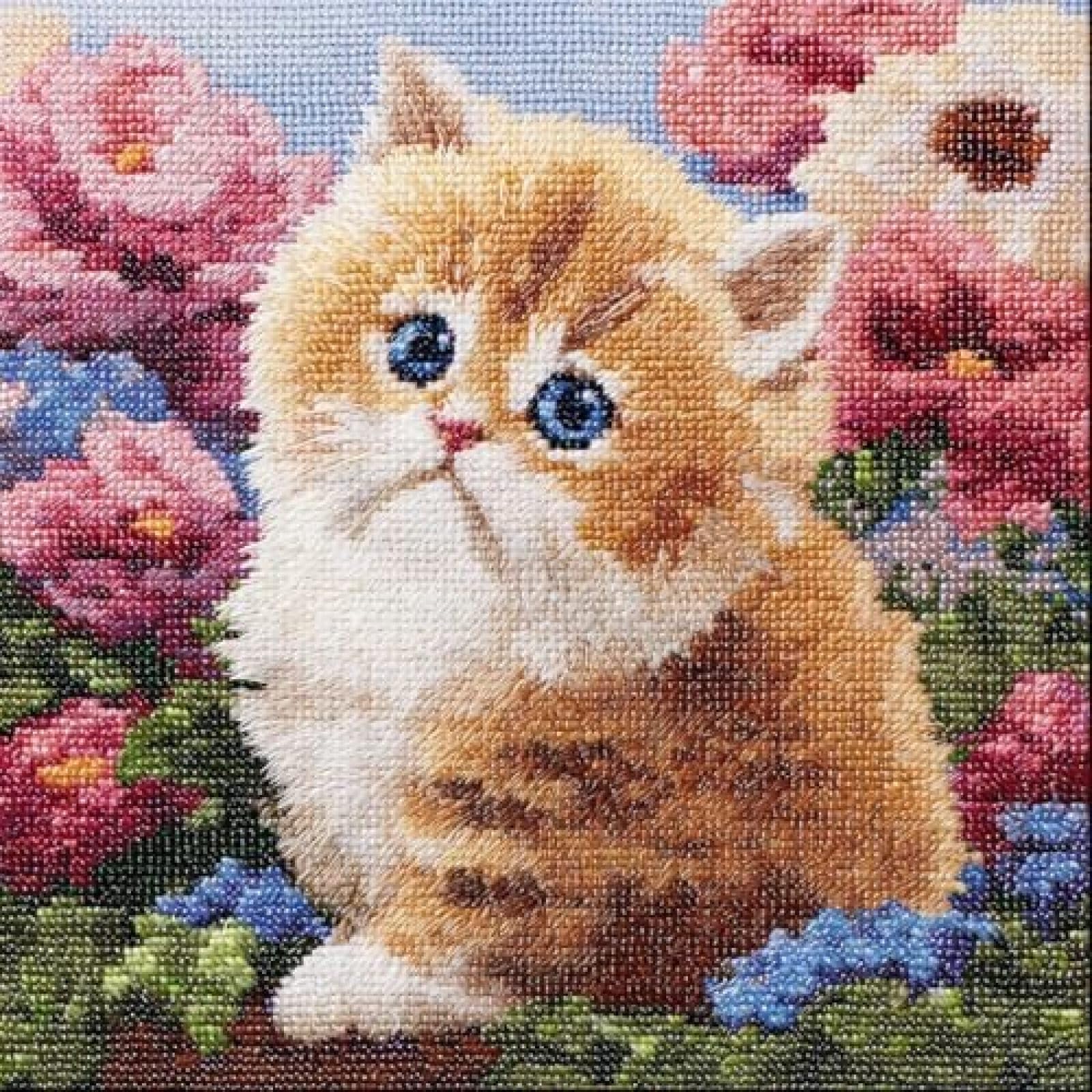 kitphoenix DIY Latch Hook Cushion Kit Persian Cat Portrait in Flowers,Beginner-Friendly Rug Hooking Pillow Kit,Crochet Craft Cushion Cover for Home Decor,43x43 cm
