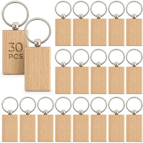 AUEAR Blank Wooden Keychains Key Tags for Personalization