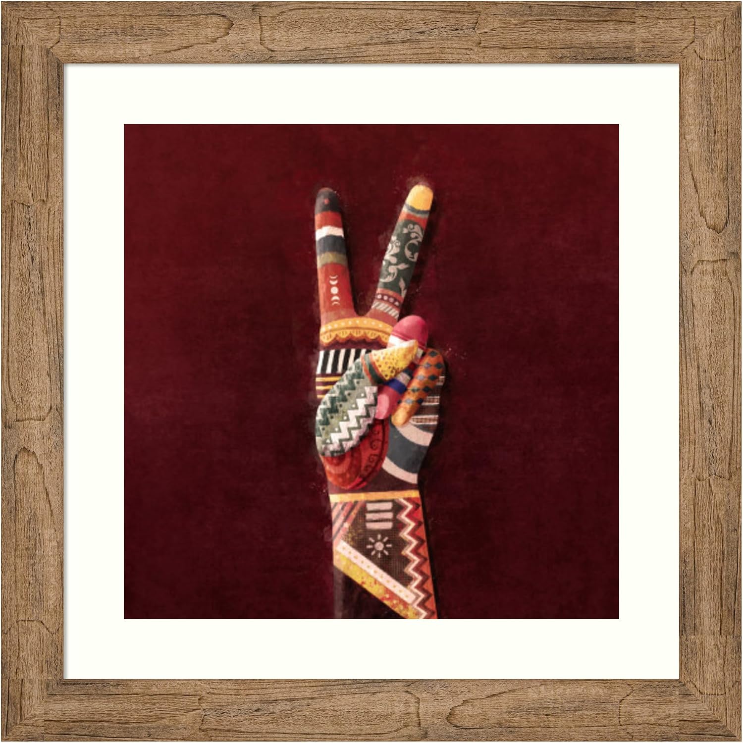 Amanti Art Framed Wall Art Print 24x24 Hand V Color by Emel Tunaboylu, Abstract Wall Art, Global Decor, Medium Poster Painting Artwork for Living Room, Bedroom, Bathroom, Kitchen, Office or Business