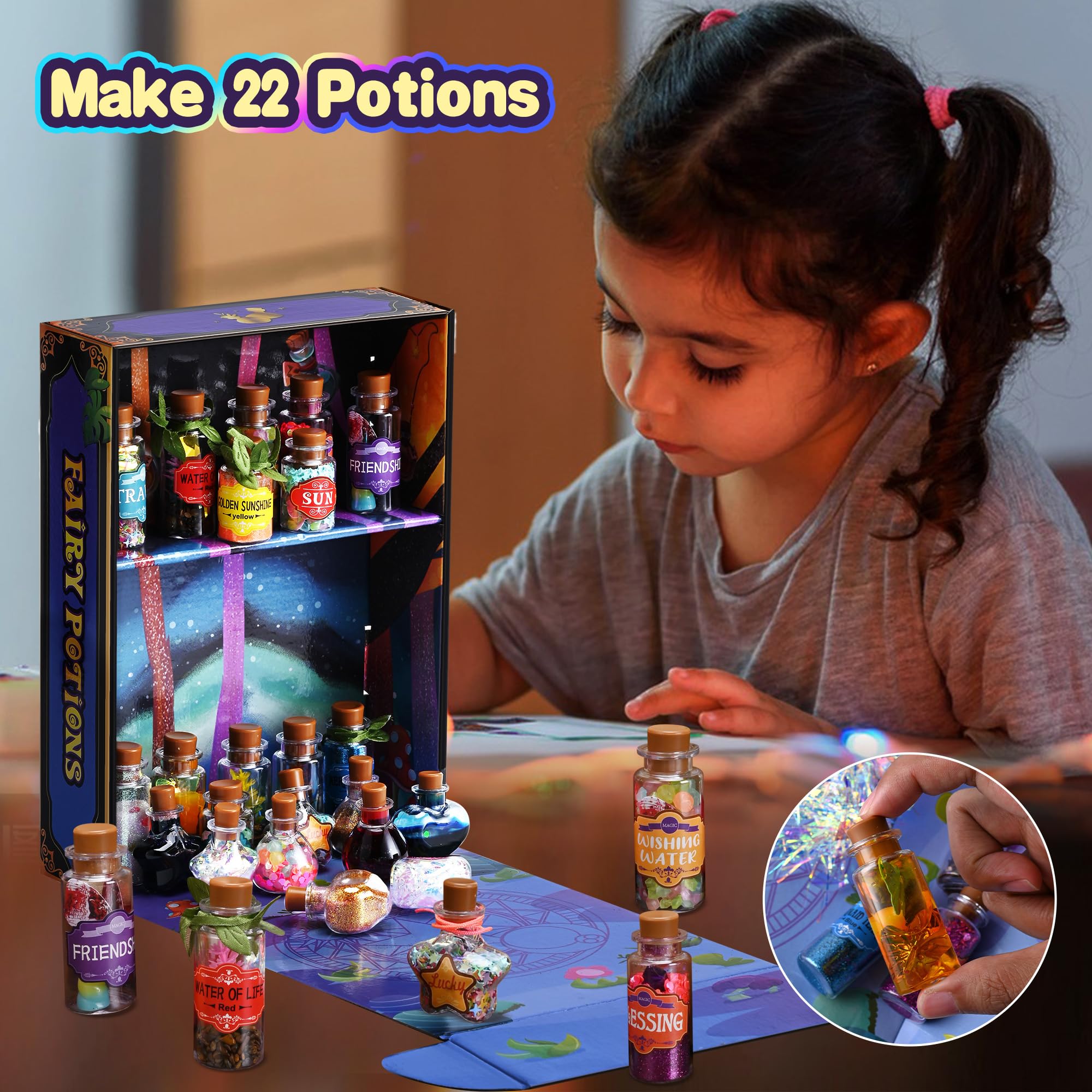 Wothfav Kit de Pociones de Misteriosas para Niños, 22 Botellas de Poción Mágica, Pociones Magicas Niñas, Kit de Manualidades para Niña 6 7 8 9 10 11 12 Años, Regalo Niños para Navidad y Cumpleaños