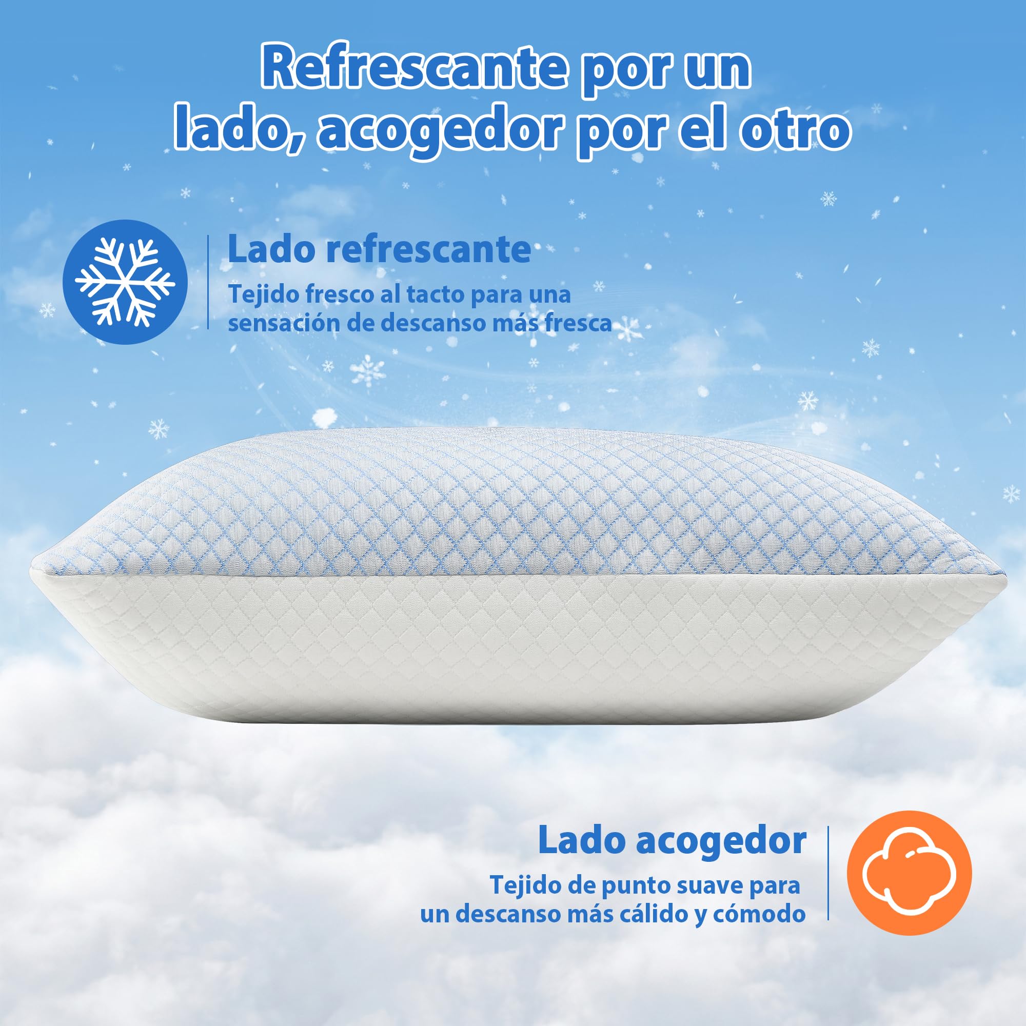 UNIKOME Almohada refrigerante 50x70CM Juego de 2, Almohada de Espuma con Memoria de Doble Cara, Almohada refrigerante frío/Calor extraíble,Verano/otoño,Primavera,Oeko-Tex