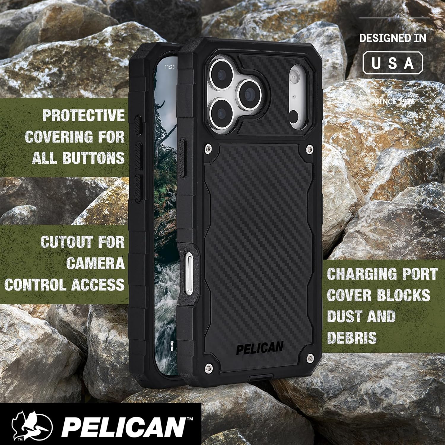 Pelican Shield iPhone 17 Pro Max Case [Compatible with MagSafe] Rugged Phone Case w/ 21ft Military-Grade Drop Protection - Heavy Duty Phone Cover w/Belt Clip Holster for iPhone 17 Pro Max - Carbon - Image 5