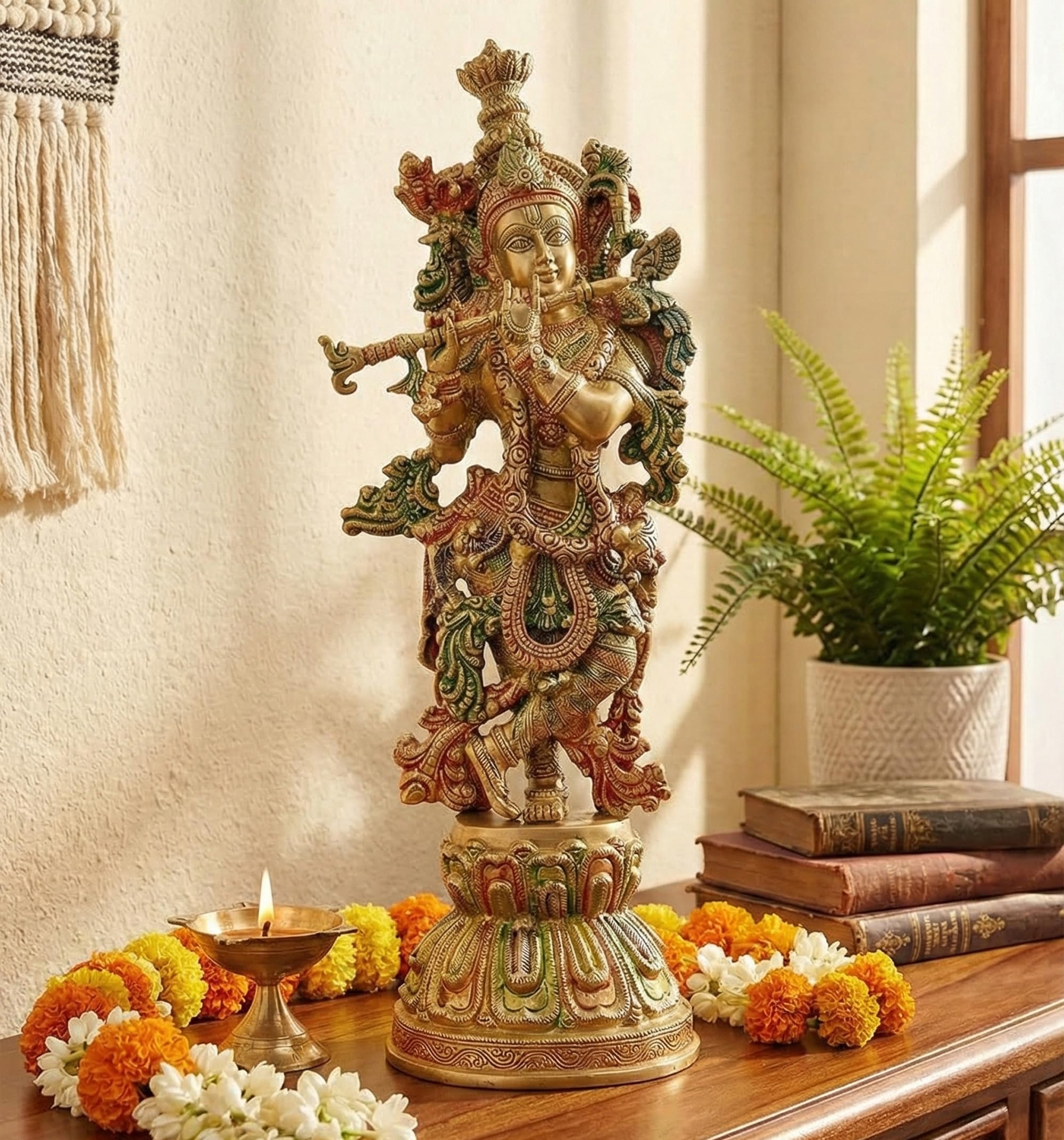 Esplanade Brass Action Radha Krishna Murti Idol Statue Sculpture Multi Colour (21") - Tall Sculpture for Home & Office Decor, Show Piece