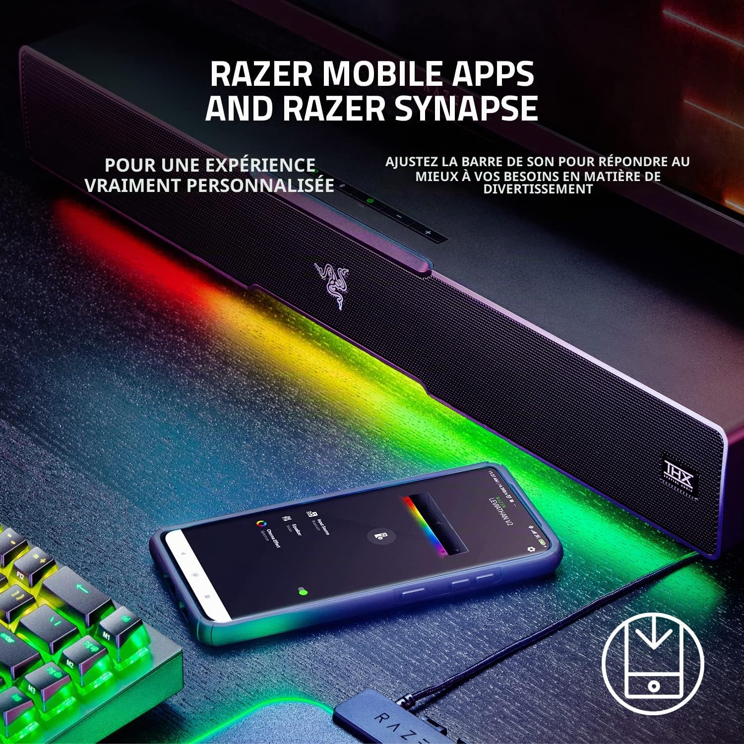 Razer Leviathan V2 : Barre de Son pour PC de Gaming Multi-Driver avec Subwoofer - THX Spatial Audio - Design Compact - Chroma RGB - Bluetooth 5.2 - pour Ordinateur de Bureau/Portable, Smartphones