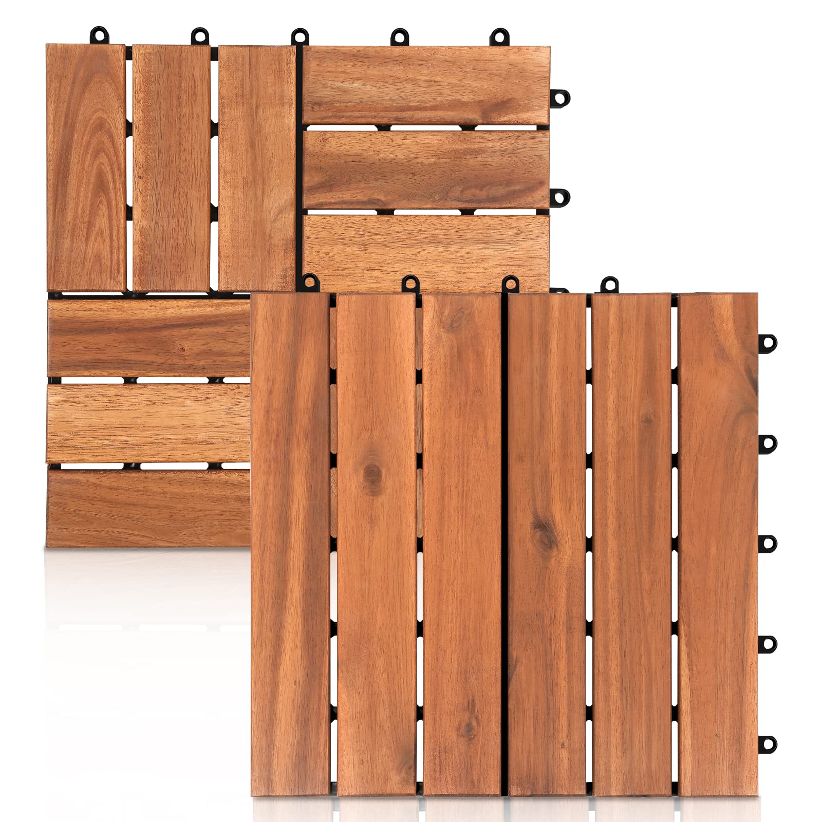Herrselsam Baldosas de madera de acacia, 30 x 30 cm, 33 unidades, 3 m² para terraza, balcones, balcones, azulejos de madera para balcón, 6 listones