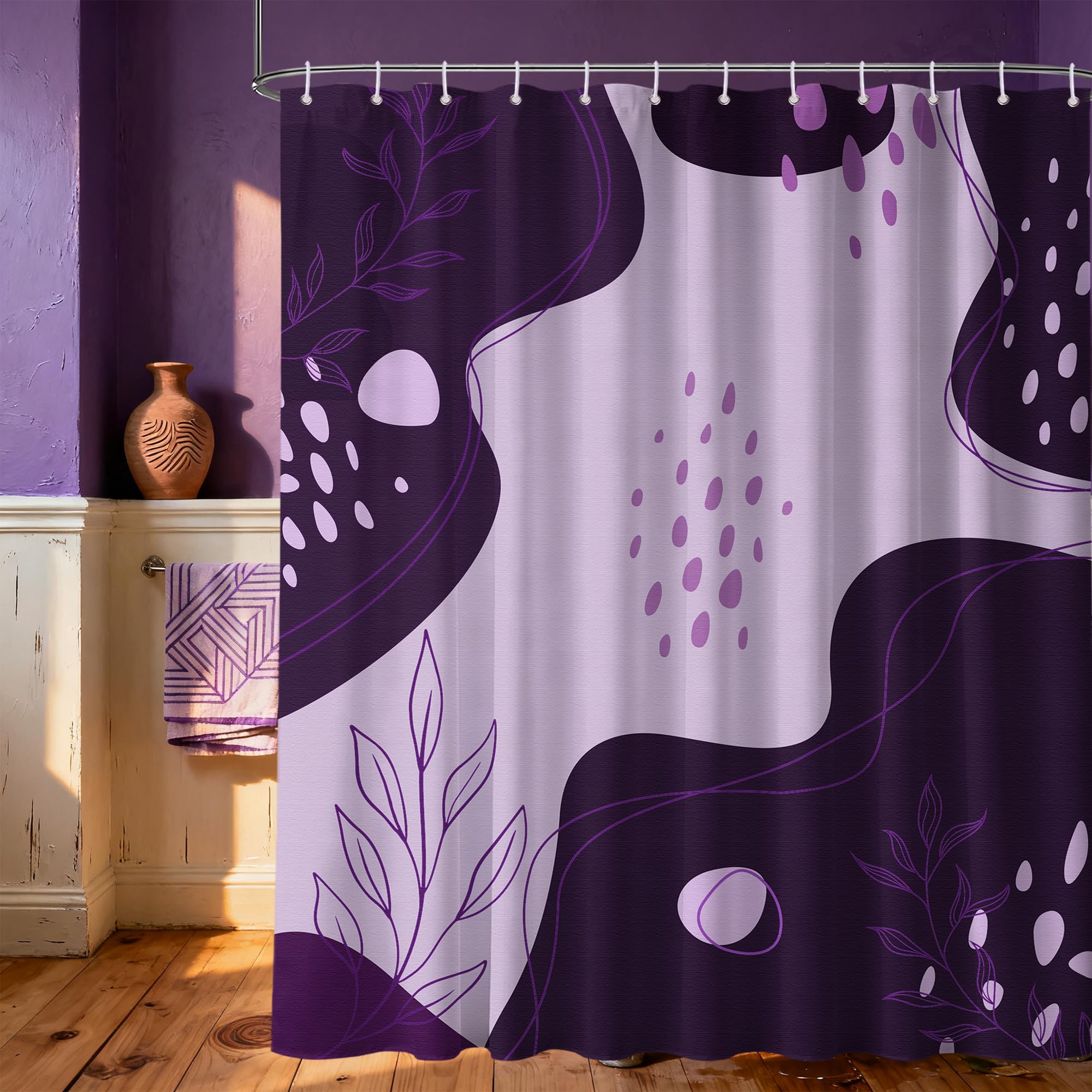 LanZanthic Purple Shower Curtains for Bathroom Dark Light Purple Lavender Modern Wet Room Shower Curtain with hooks, Mould Proof Resistant, Waterproof, Washable, Fabric, 180 x 240 cm