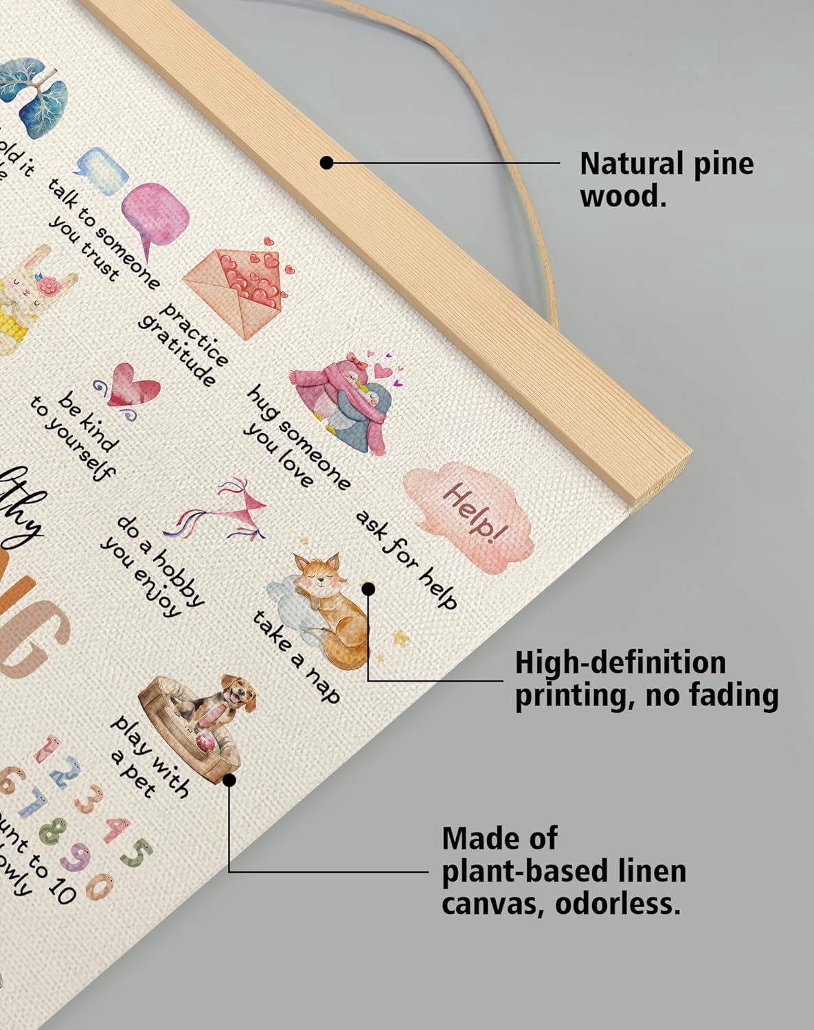 Healthy Coping Skills Poster for Kids, 14x18.5 Inch Mental Health Educational Wall Art, Mindfulness Classroom Decor, Emotional Regulation Therapy Office Canvas Hanging for Bedroom or School (Colorful-Health) - Image 4