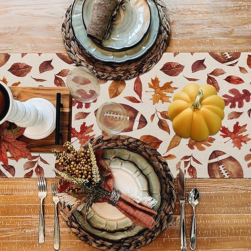 Miniatura 5 de Camino de mesa de otoño de 13 x 48 pulgadas, decoración de mesa de fútbol con hojas de arce para cosecha de temporada, otoño, Acción de Gracias,