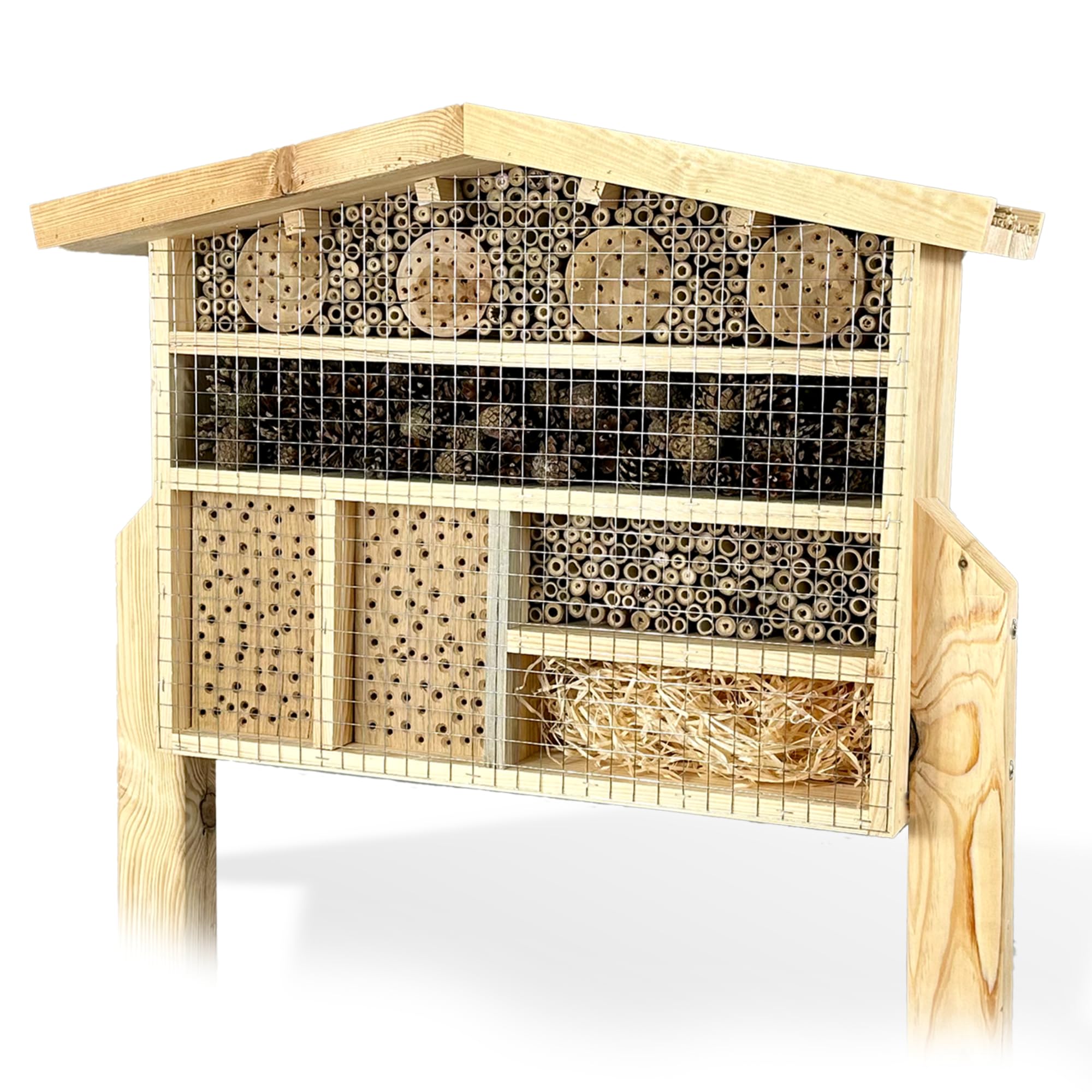 GARTENETAGE XXL Insektenchalet/Bienenhotel Groß zum Aufstellen/Insektenhotel XXL aus Massiv-Holz für Bienen, Marienkäfer & Florfliegen/Nisthilfe & Artenschutz für Balkon & Garten