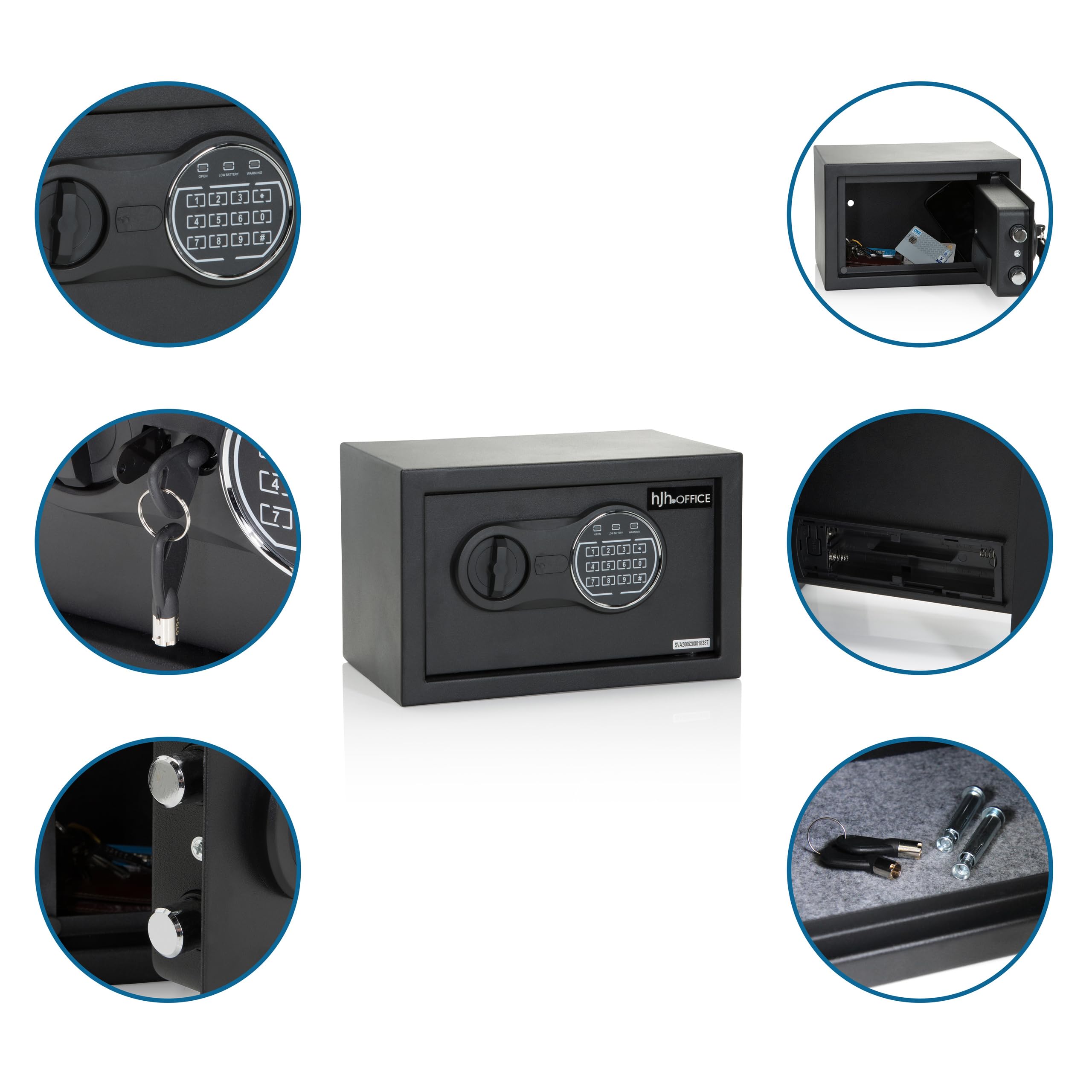 hjh OFFICE Safe Compact III sejf z zamkiem szyfrowym, 8,5 l, stalowy, czarny, sejf meblowy, zamek elektroniczny, 20 x 31 x 20 cm, 830040