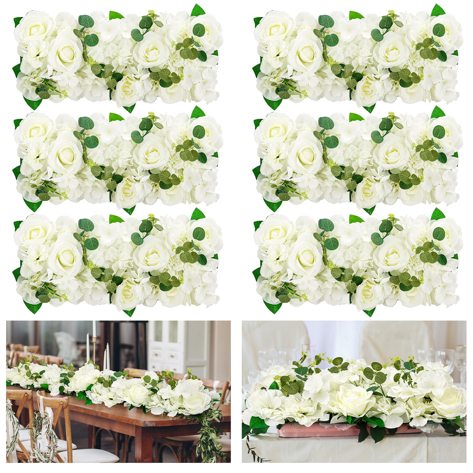 Omldggr 6 Pack 20 x 8 Inch Flower Centerpieces for Tables, Wedding Flower Decoration for Table, Arched Design Artificial Flower Backdrop Panels, Rose Flower Garlands for Party Home Decor