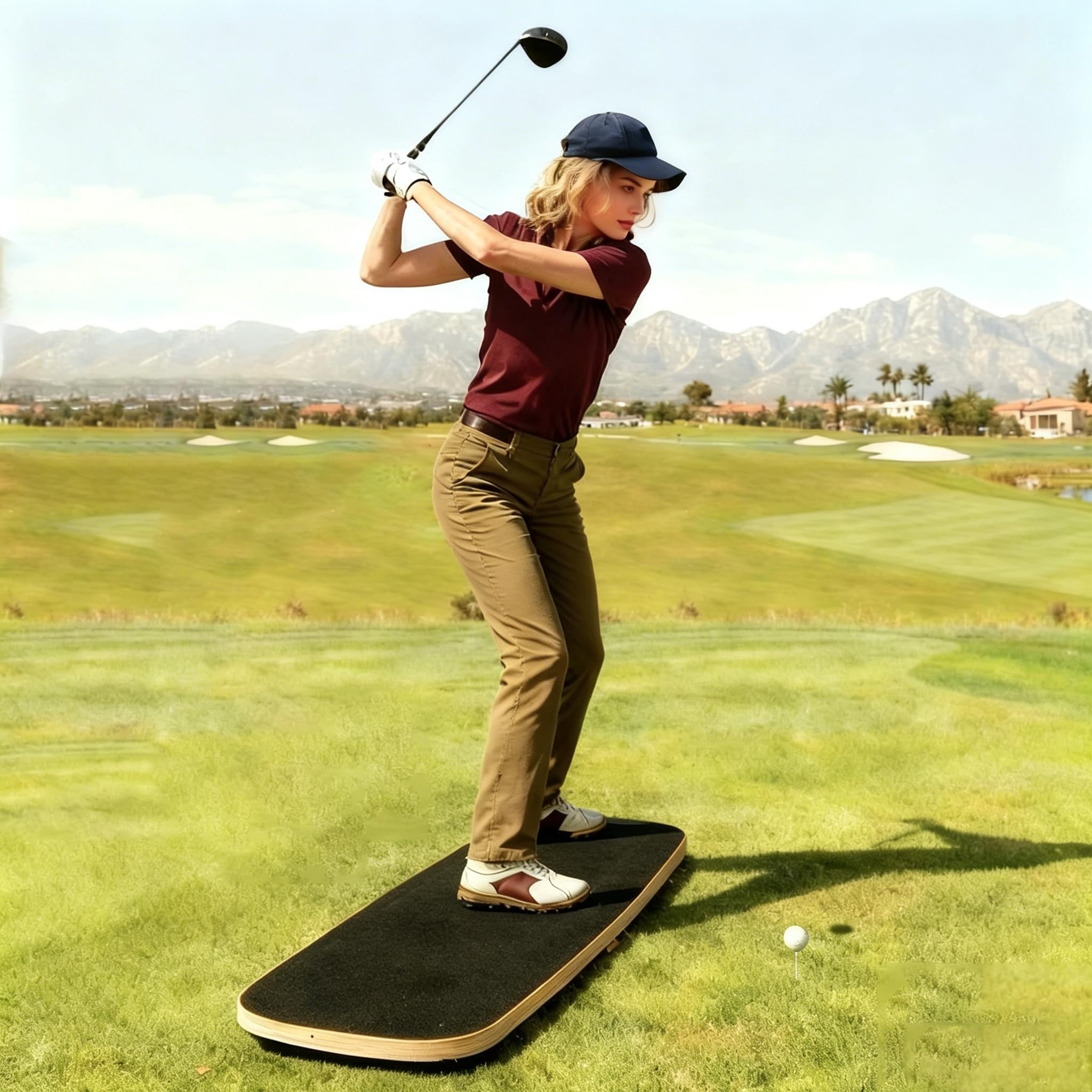 uyoyous Golf-Schwungdruckbrett Holz für Anfänger Golf Balance Board 73×28×2 cm Golf Swing Action Haltungskorrektur Tragkraft 150 KG Golf Simulator Druckplatte Für Golfschwungtrainer