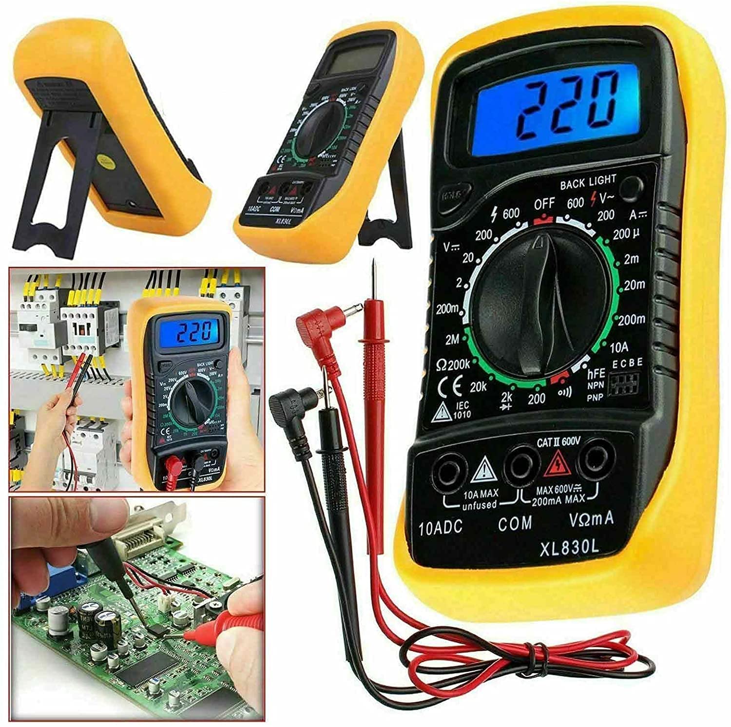 ASPIRE UK Digital Multimeter – AC/DC Voltage Current Tester, 2000 Counts, LCD Backlit Display, Multi-Functional Meter Kit for Electrical, DIY amd Automotive