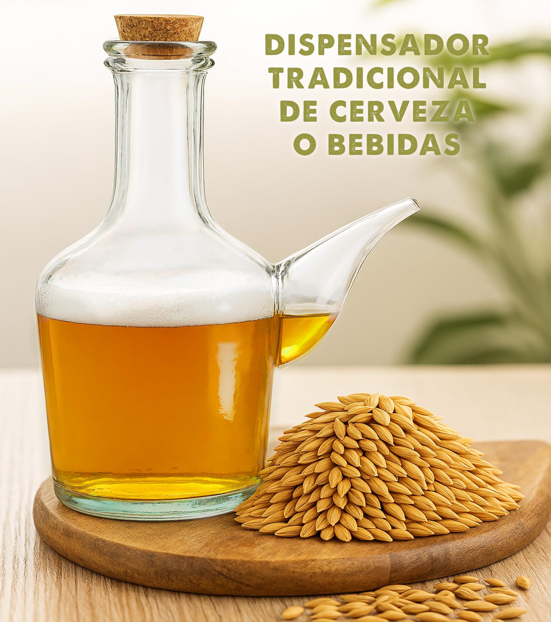 Barral de Vidrio Artesano. Porrón de Vino de Cristal 1000 ml. Aliñador aceite picante. Recipiente Cerveza Barral. Dispensador de aceite y cerveza 0,5l. Fabricado en España. Vidrio 100% Reciclado.