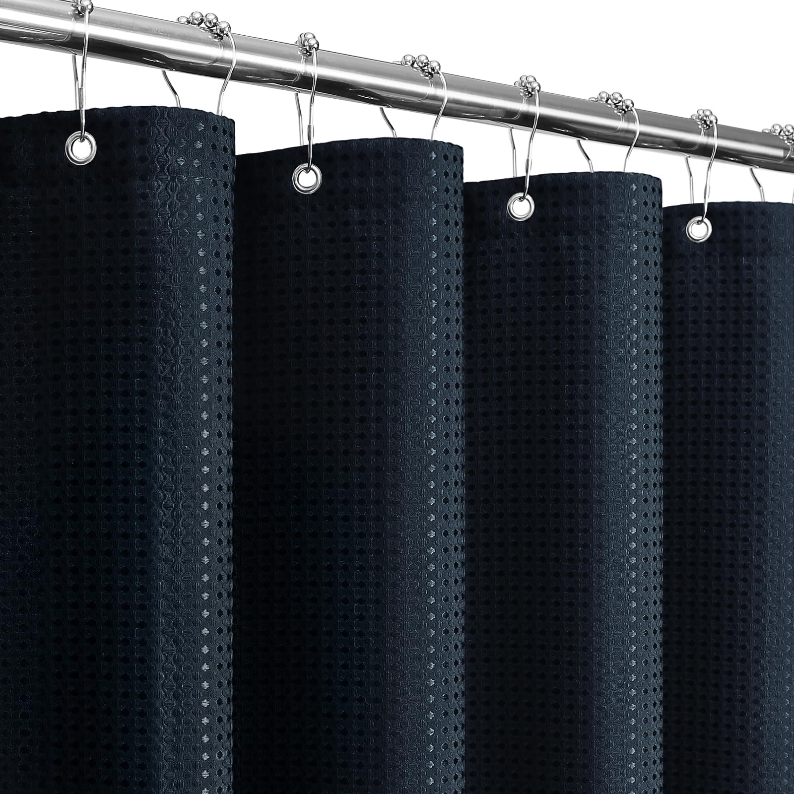 Gibelle Extra Long Shower Curtain 72 x 84, 230GSM Tall Waffle Weave Textured Fabric Shower Curtain for Bathroom, Water Repellent, Machine Washable, Navy Blue